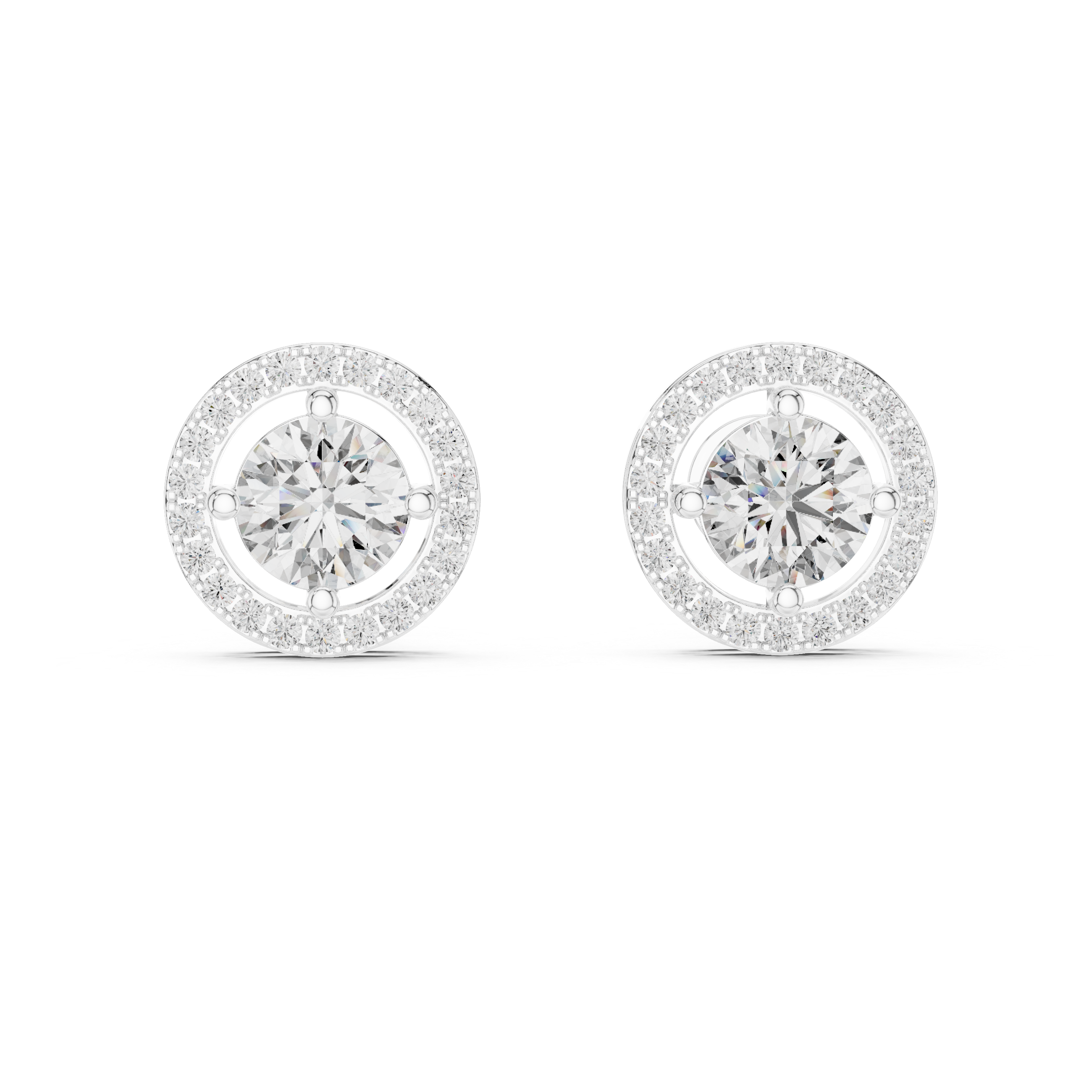 Classic cluster diamond earrings in white gold with bright shine.
