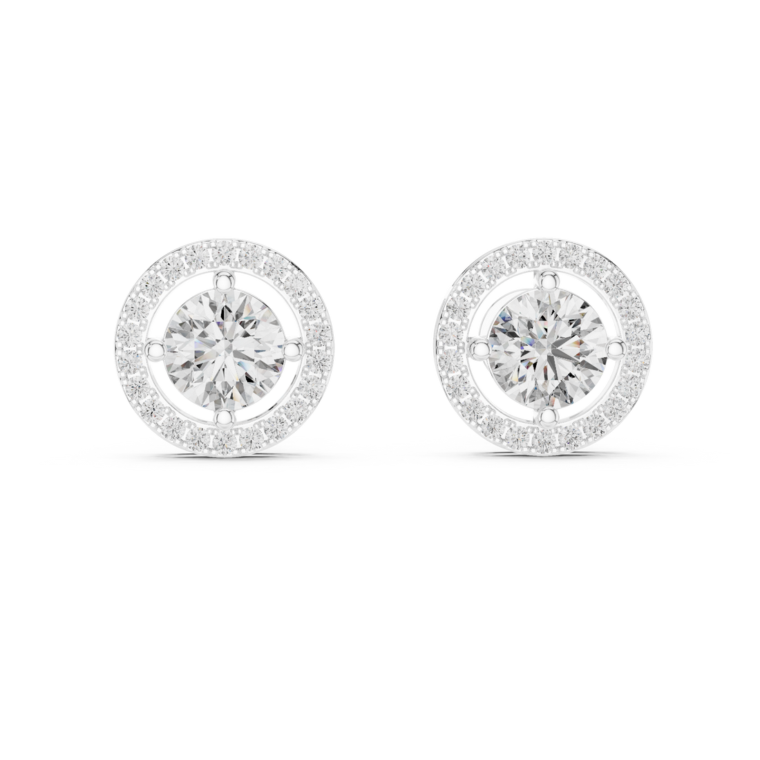 Classic cluster diamond earrings in white gold with bright shine.