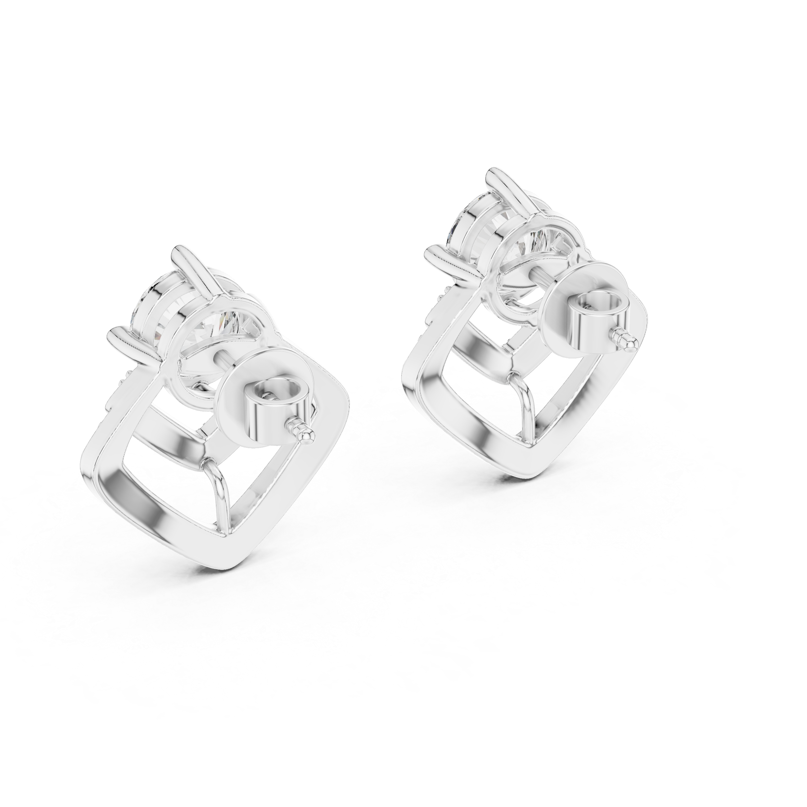 Round Cut Diamond Stud Earrings with Geometric Double Halo Drop Jacket