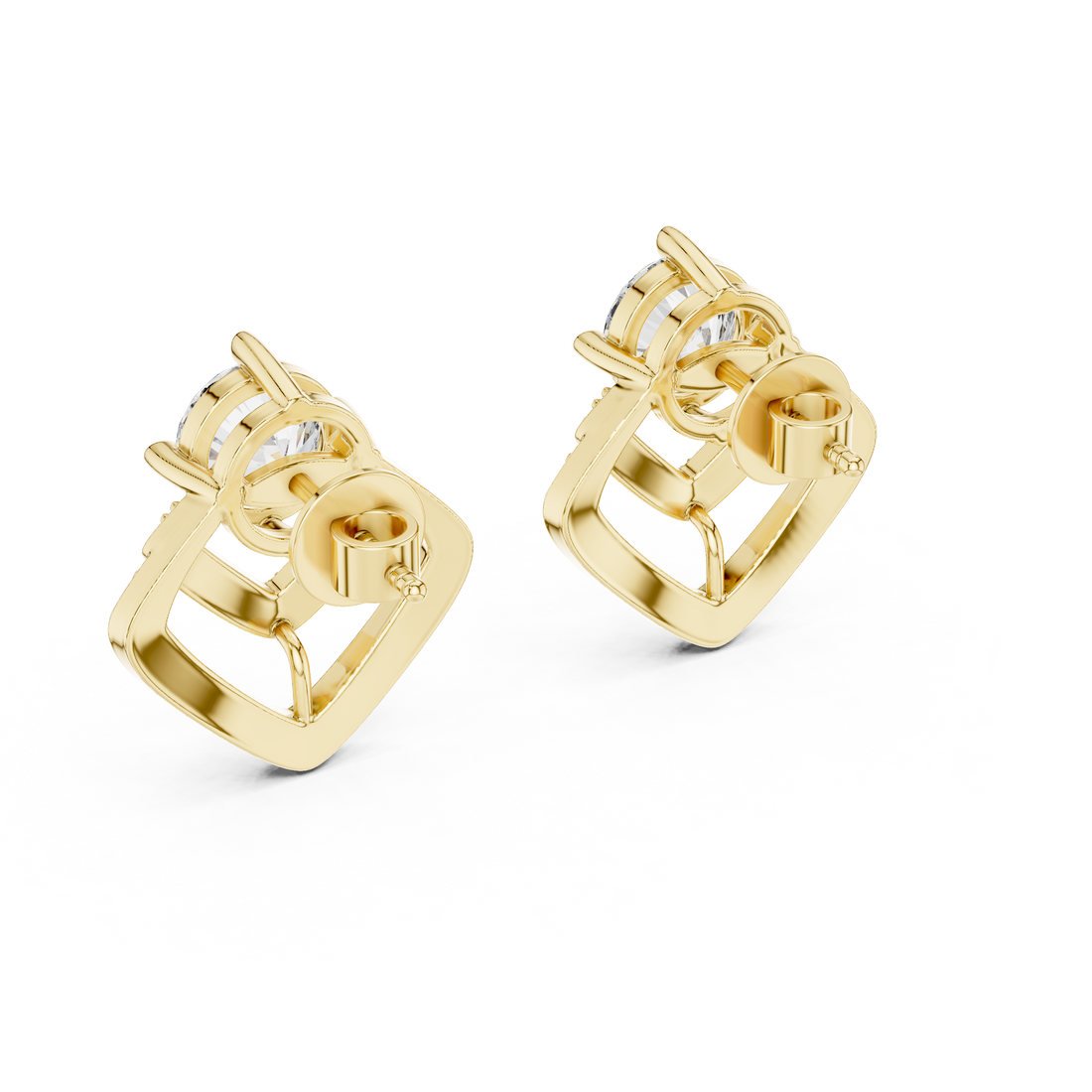 Round Cut Diamond Stud Earrings with Geometric Double Halo Drop Jacket