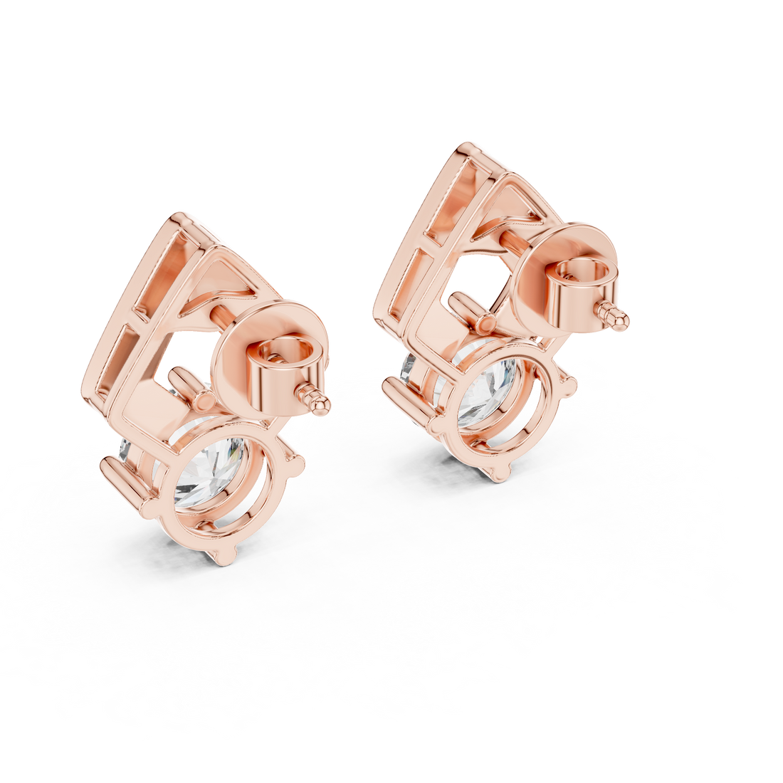 Round Cut Diamond Geometric Chevron Stud Earrings