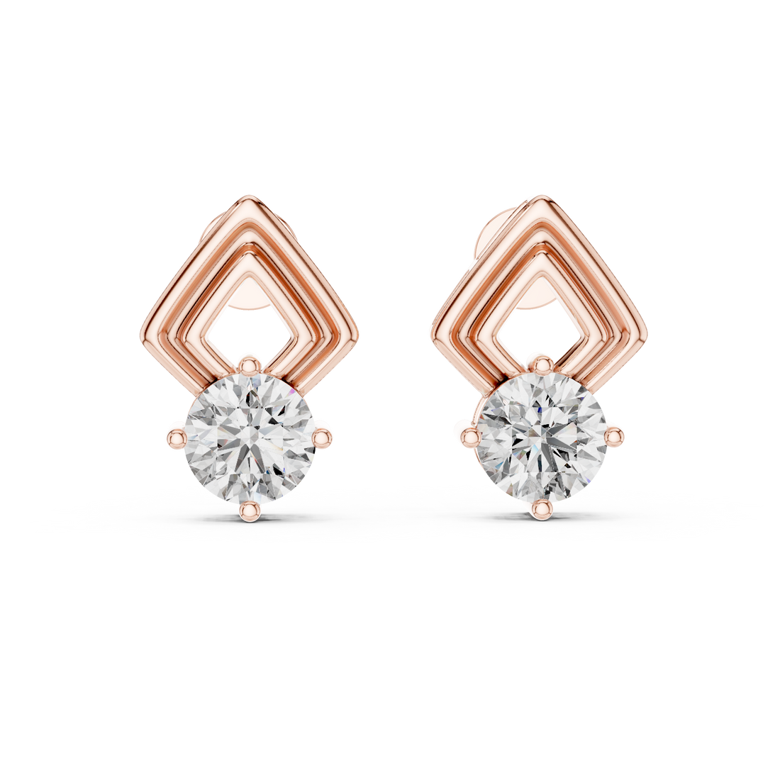 Round Cut Diamond Geometric Chevron Stud Earrings