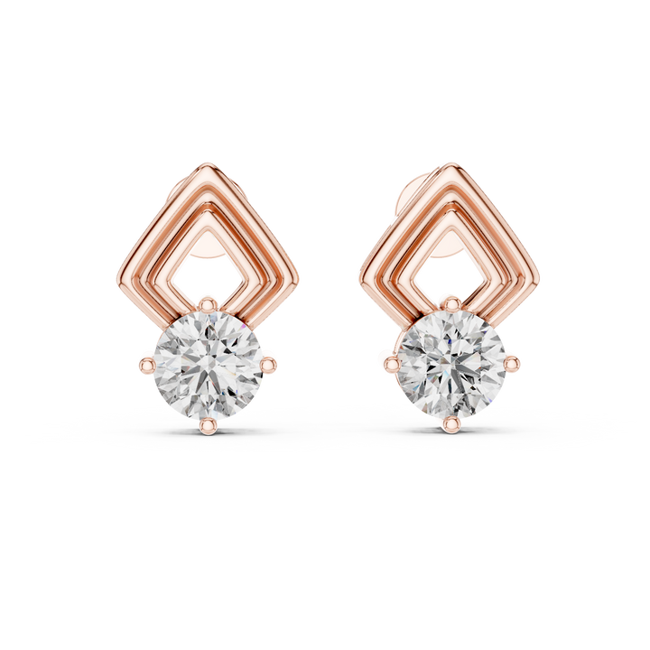 Round Cut Diamond Geometric Chevron Stud Earrings