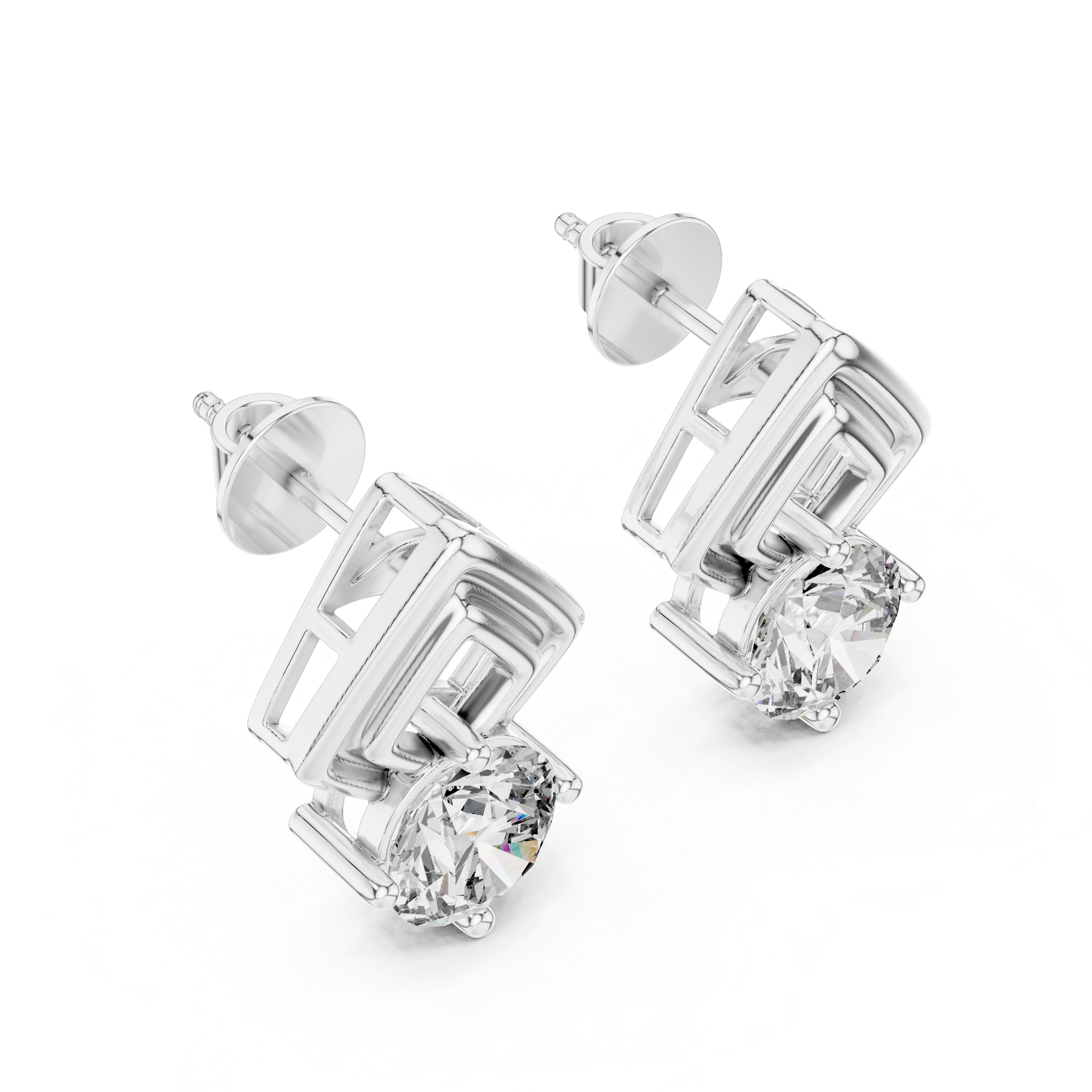 Round Cut Diamond Geometric Chevron Stud Earrings