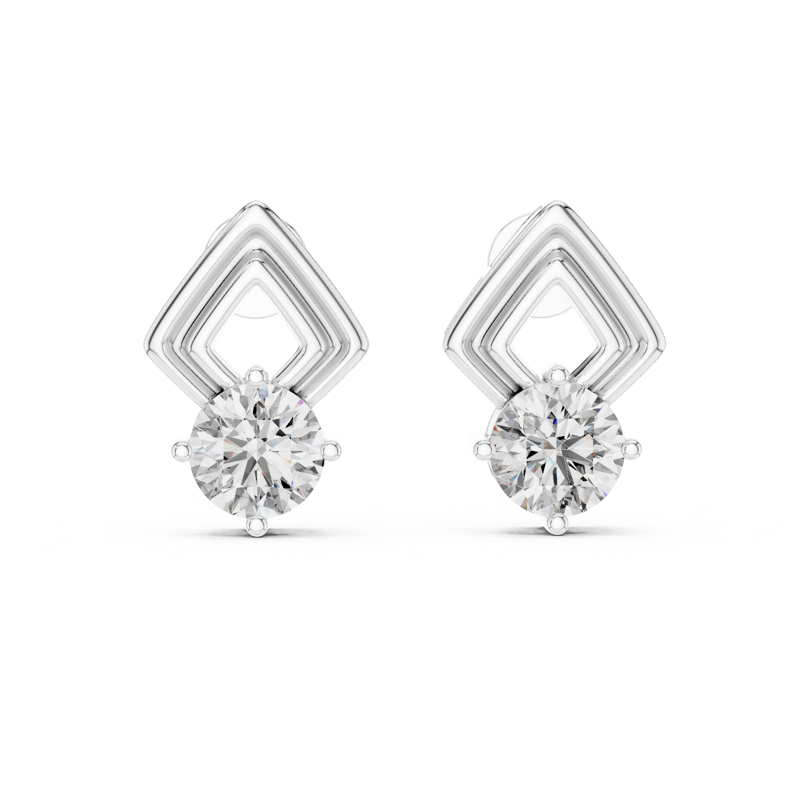 Round Cut Diamond Geometric Chevron Stud Earrings