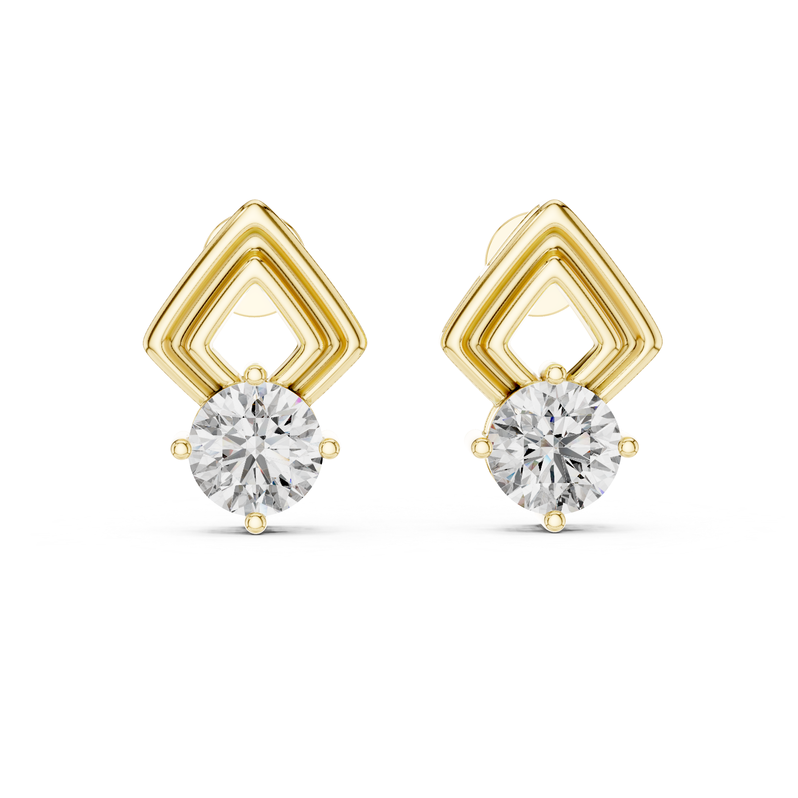 Round Cut Diamond Geometric Chevron Stud Earrings