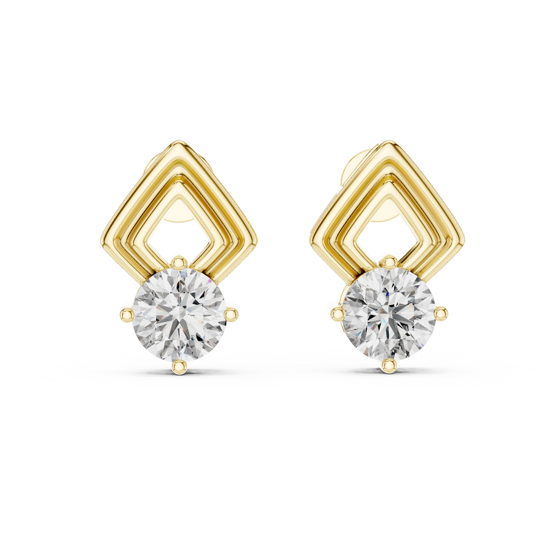 Round Cut Diamond Geometric Chevron Stud Earrings