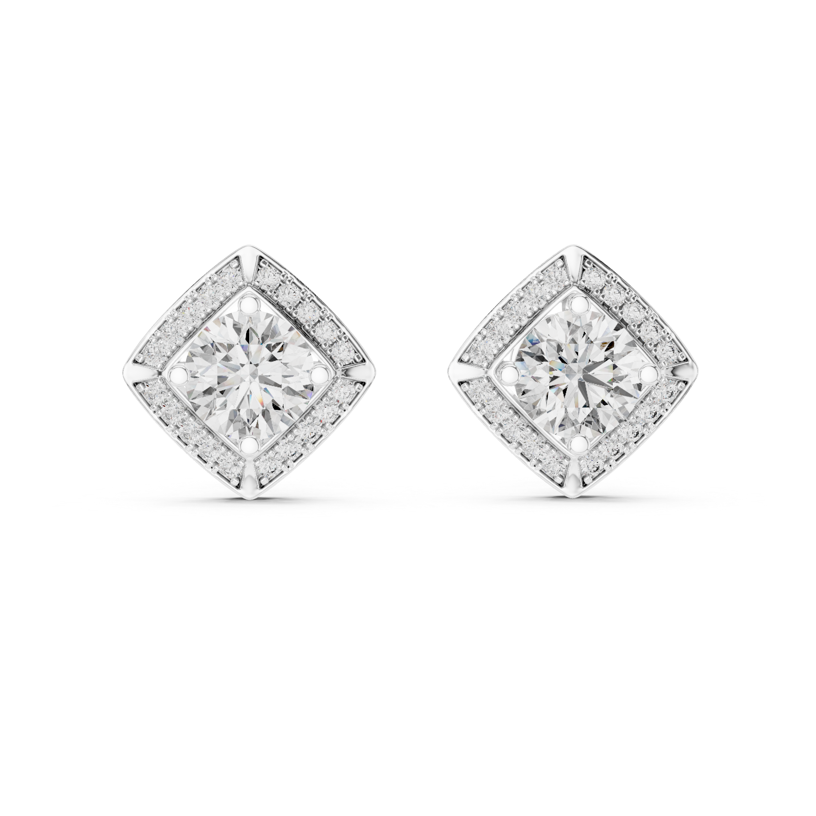 Round Cut Diamond Square Halo Stud Earrings
