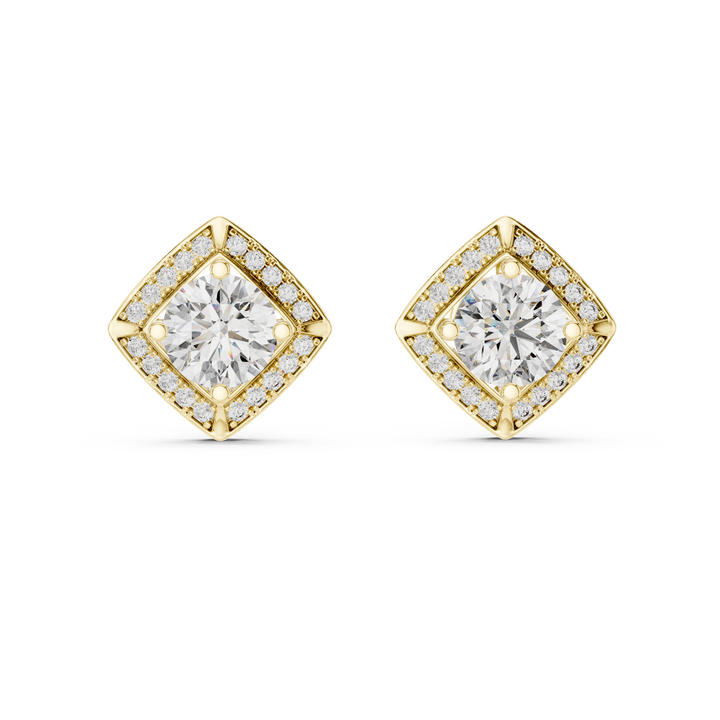 Round Cut Diamond Square Halo Stud Earrings
