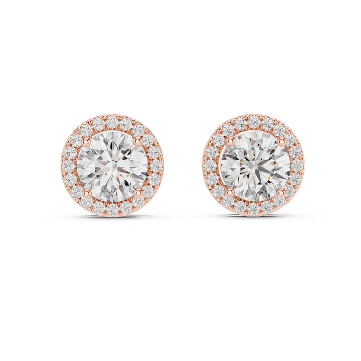Round Cut Diamond Classic Halo Stud Earrings