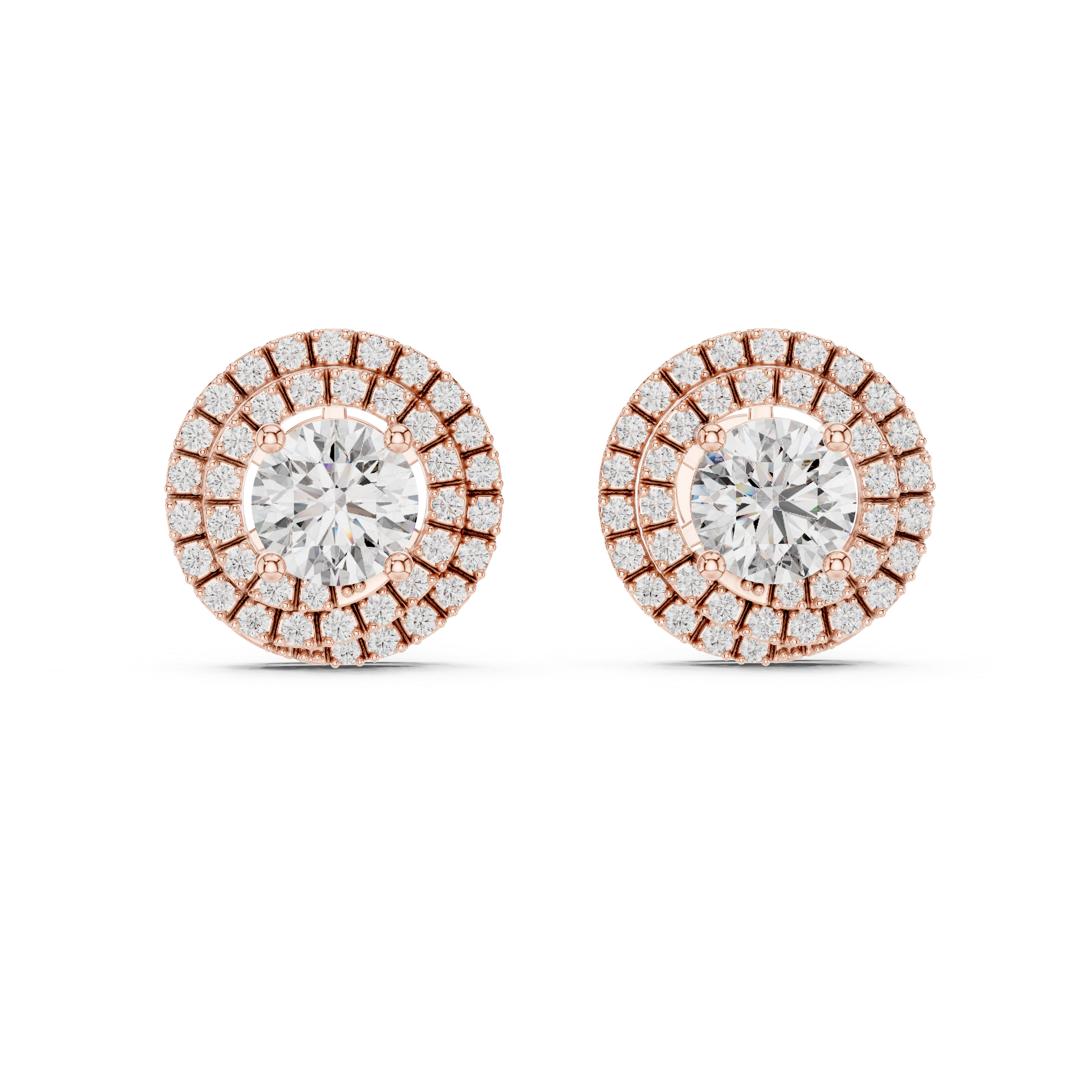Round Cut Diamond Double Halo Stud Earrings