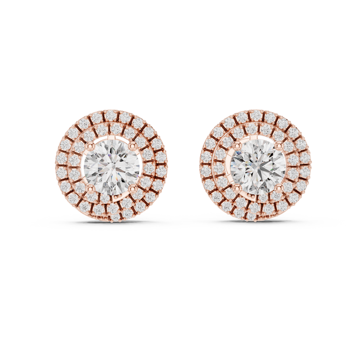 Round Cut Diamond Double Halo Stud Earrings