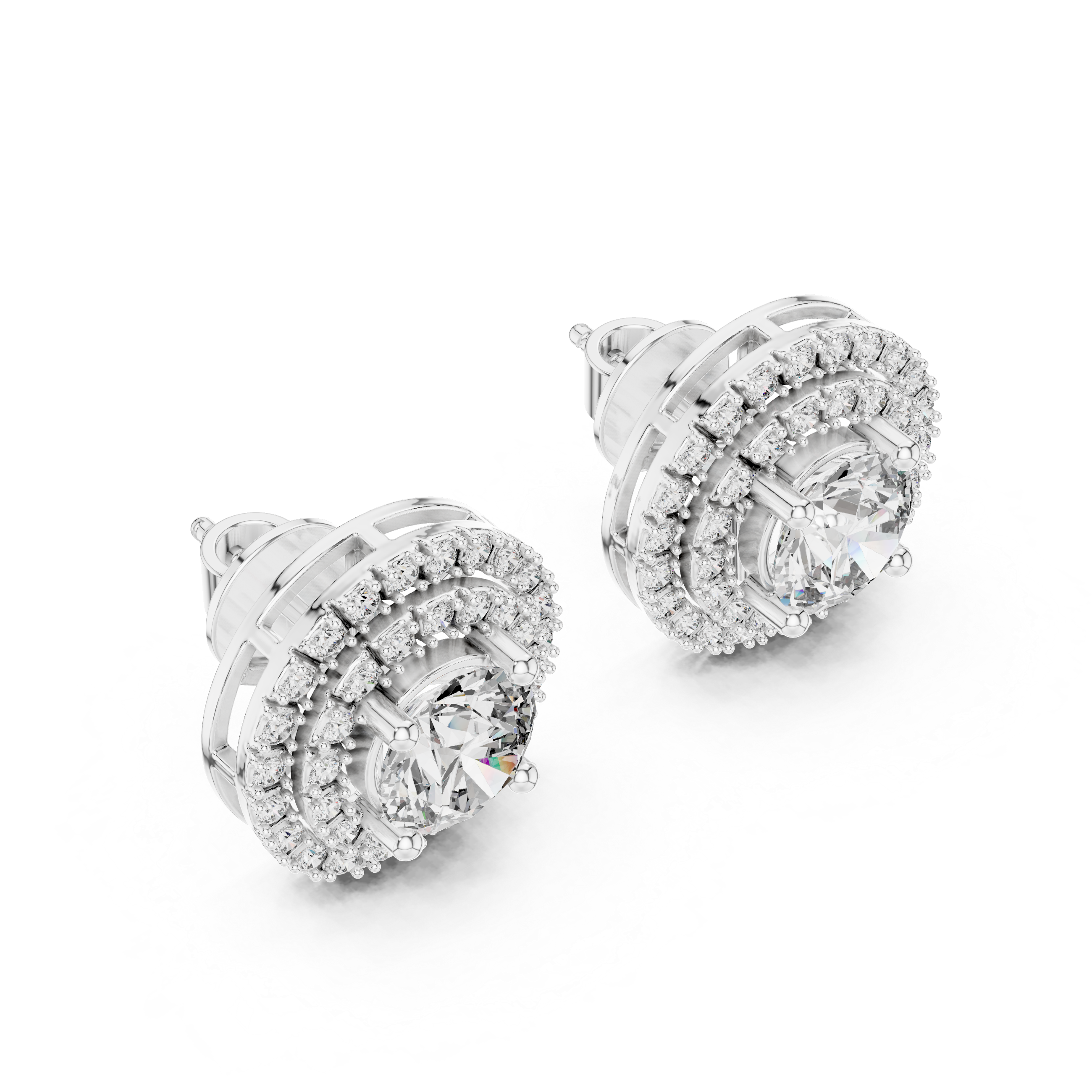 Round Cut Diamond Double Halo Stud Earrings