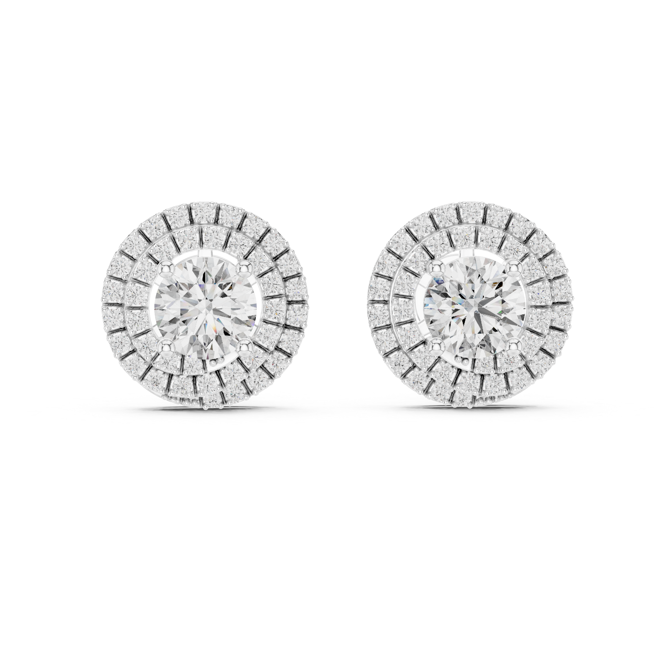 Round Cut Diamond Double Halo Stud Earrings