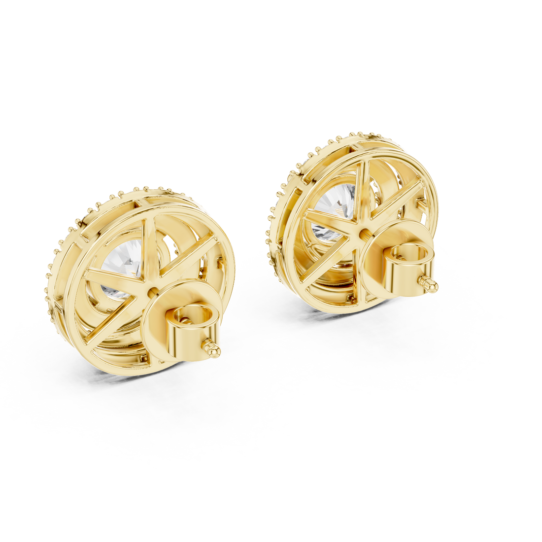 Round Cut Diamond Double Halo Stud Earrings