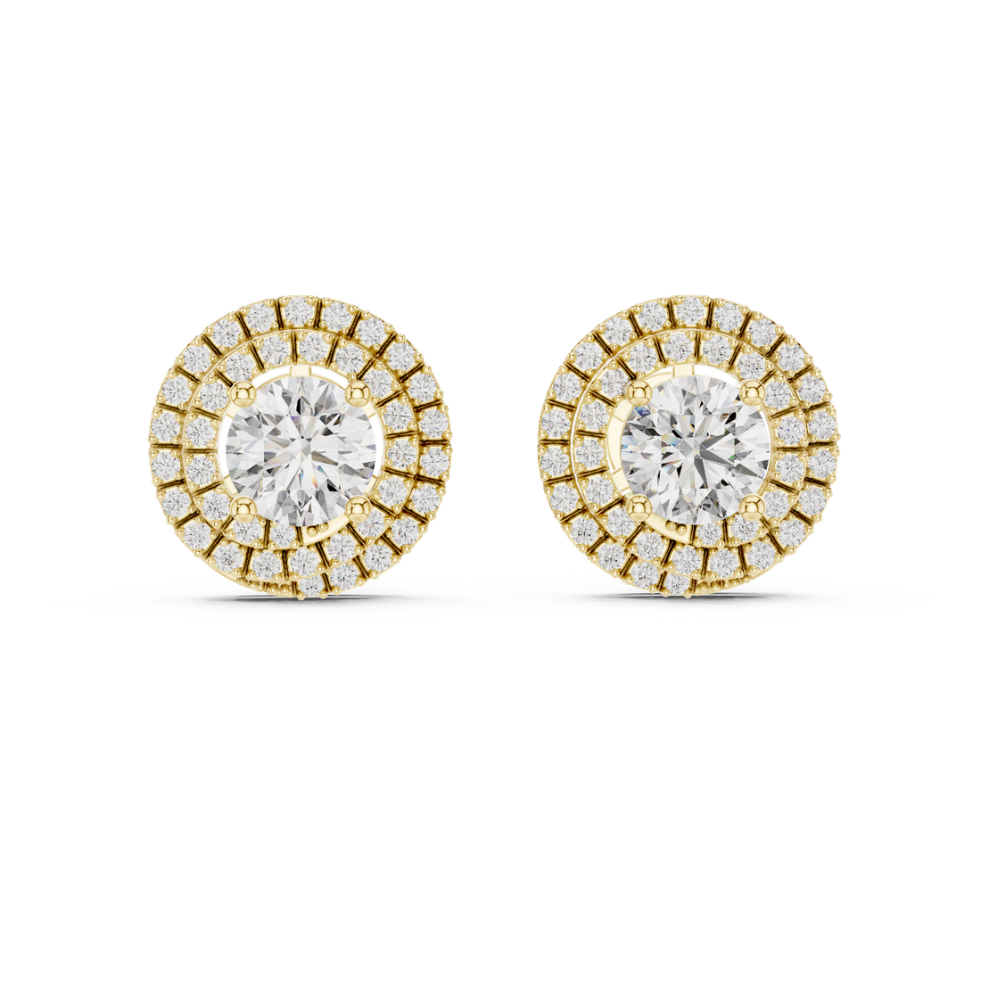 Round Cut Diamond Double Halo Stud Earrings