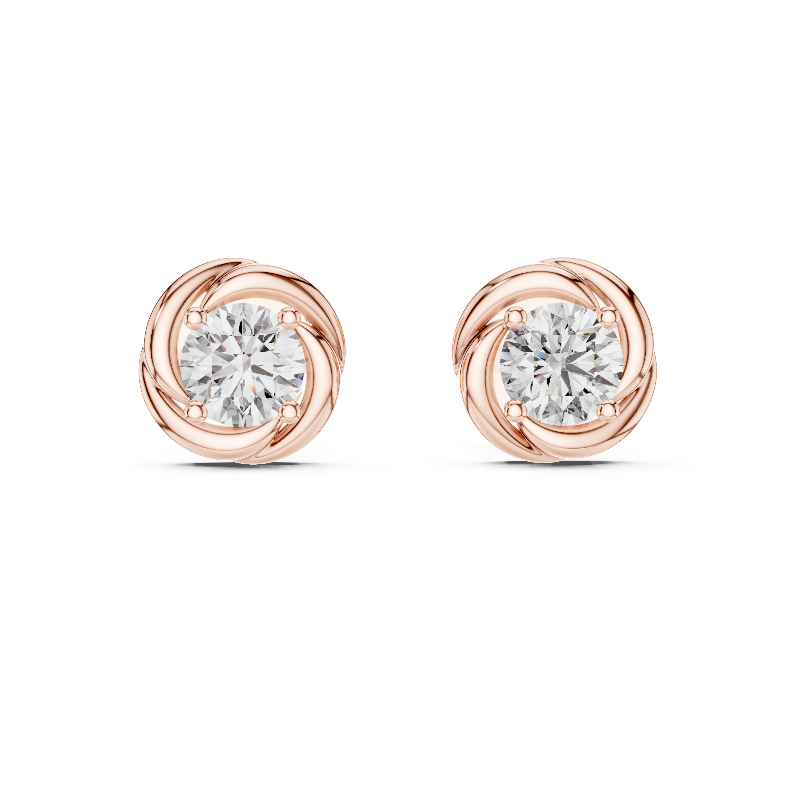 Round Cut Diamond Twisted Solitaire Stud Earrings