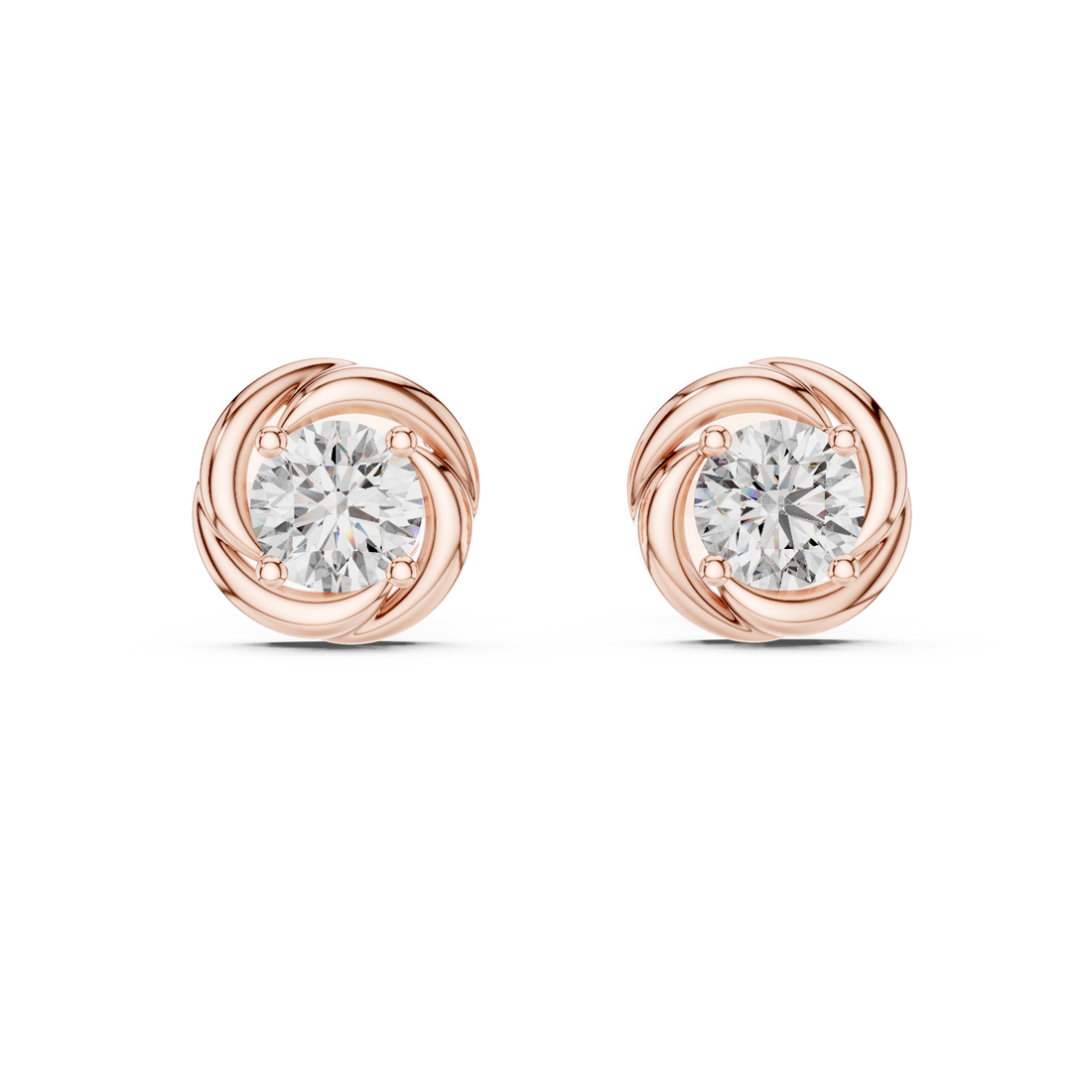 Round Cut Diamond Twisted Solitaire Stud Earrings