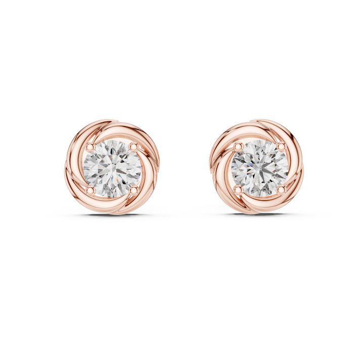 Round Cut Diamond Twisted Solitaire Stud Earrings