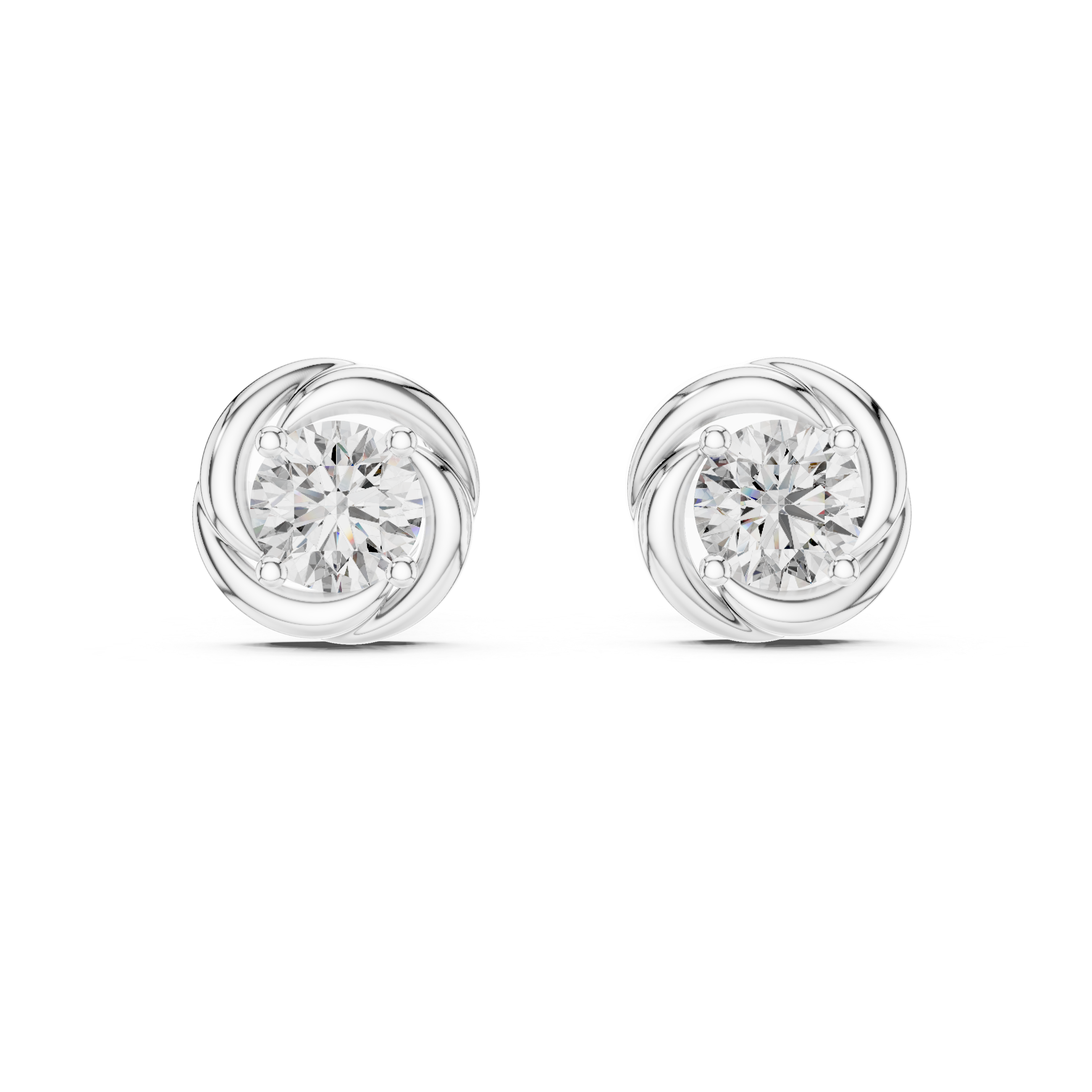 Round Cut Diamond Twisted Solitaire Stud Earrings