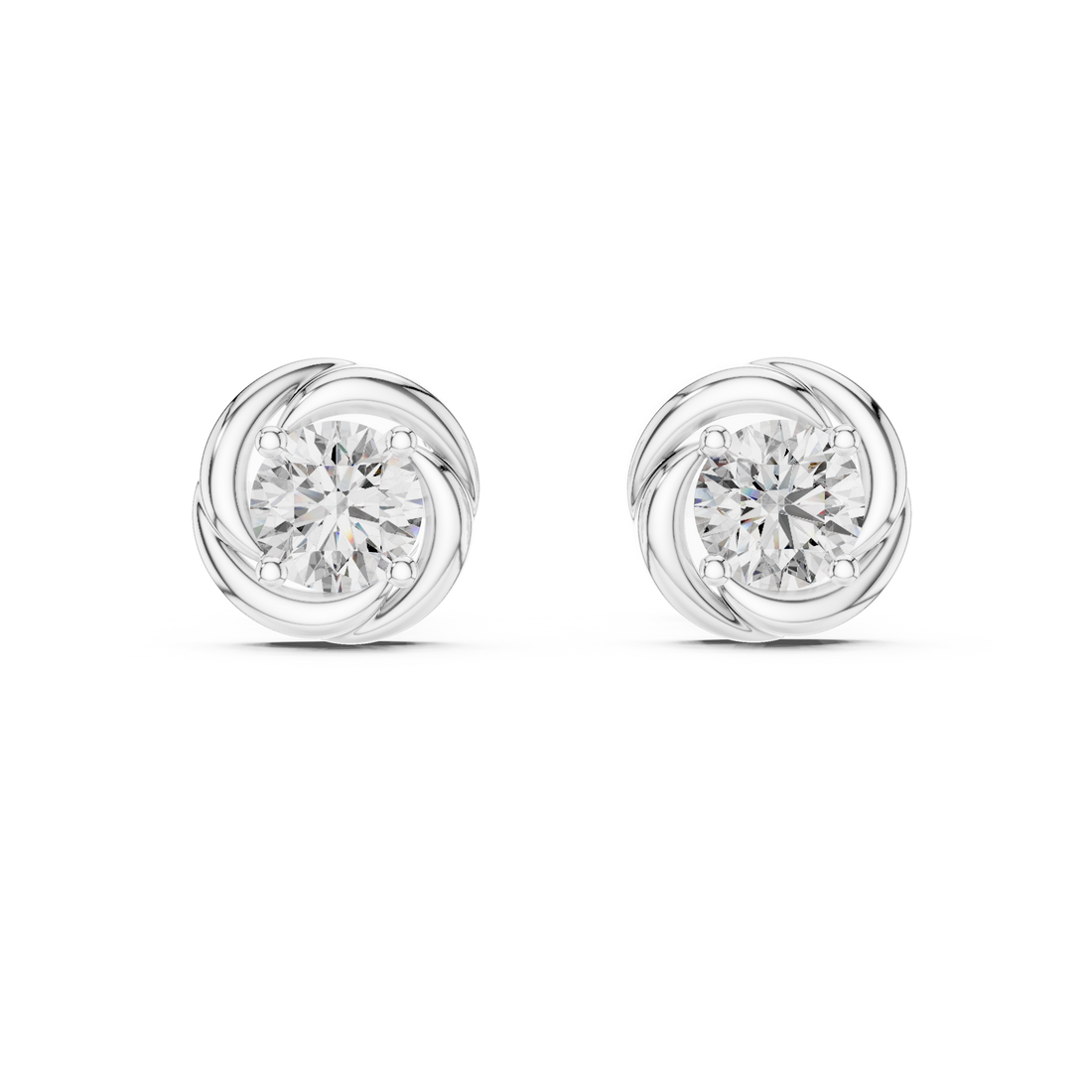 Round Cut Diamond Twisted Solitaire Stud Earrings