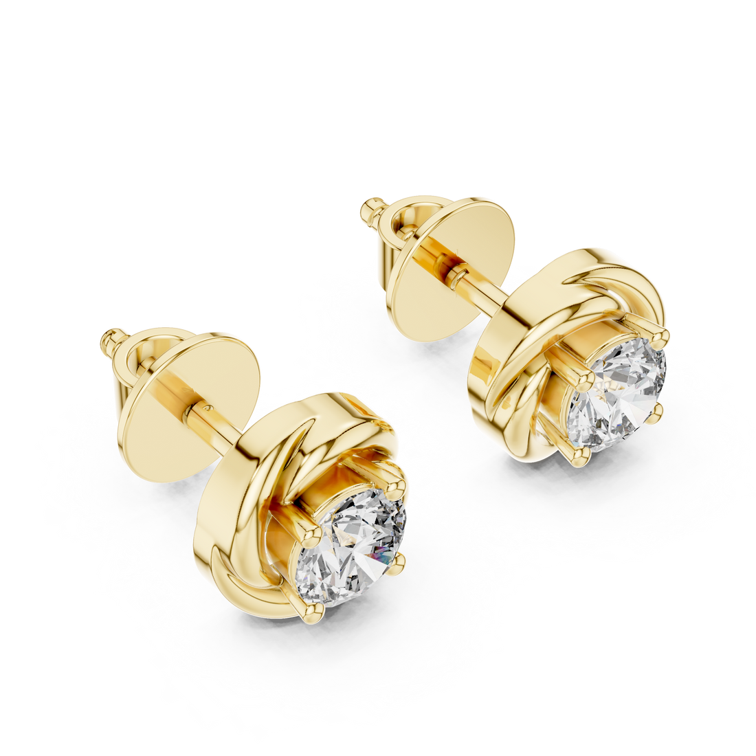Round Cut Diamond Twisted Solitaire Stud Earrings