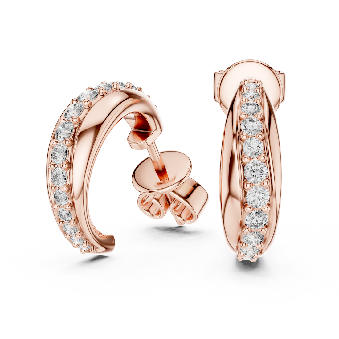 Round Cut Diamond Channel Set Huggie Earrings with Sculpted Elegance