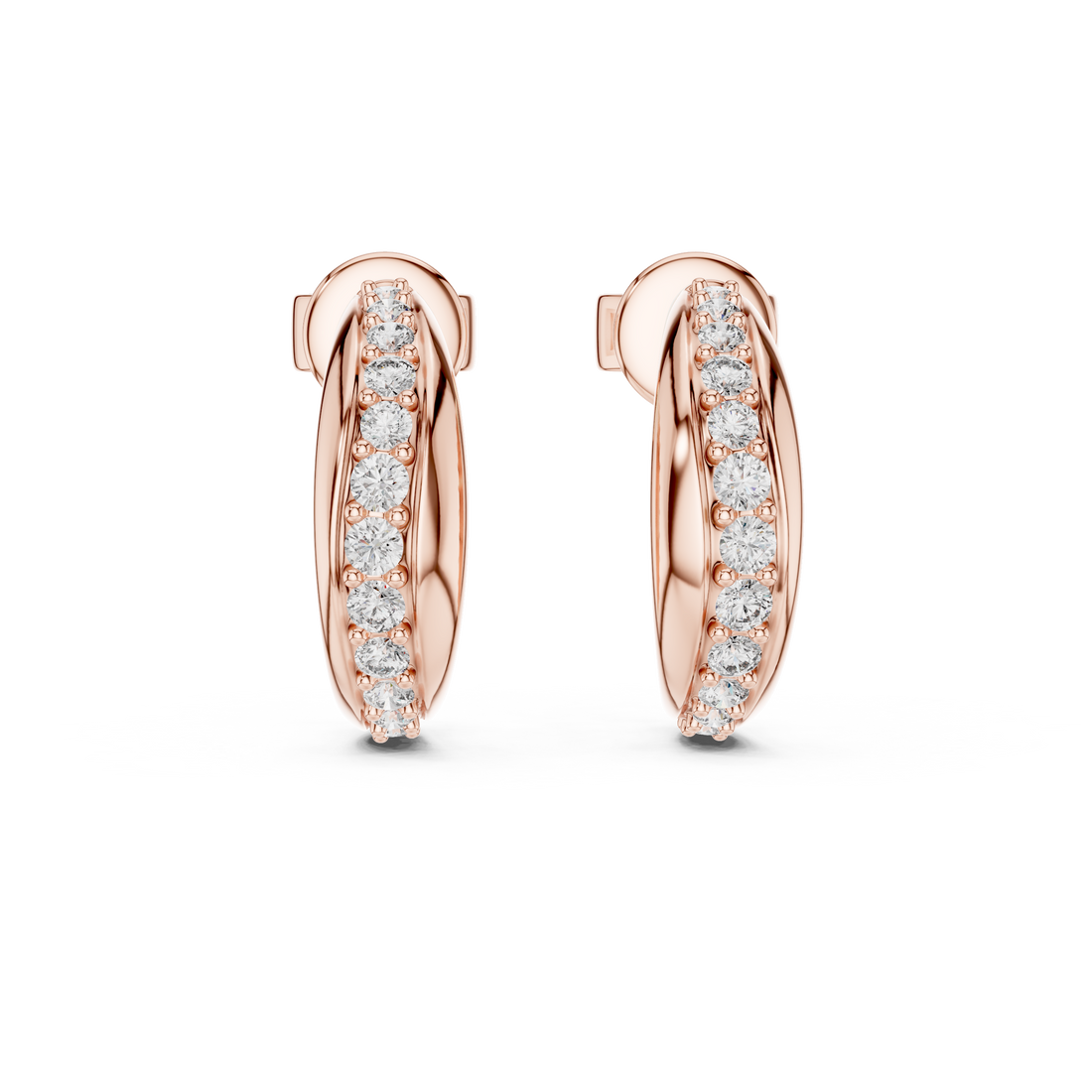 Round Cut Diamond Channel Set Huggie Earrings with Sculpted Elegance