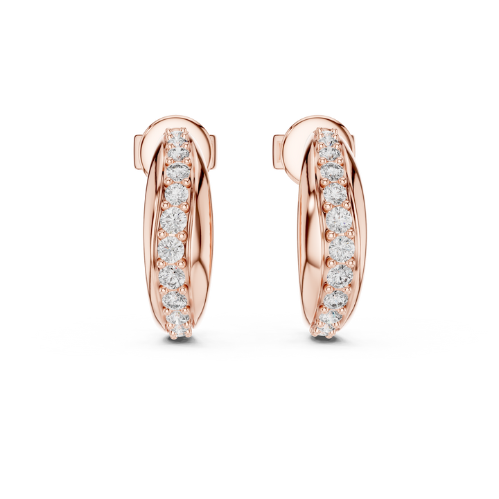 Round Cut Diamond Channel Set Huggie Earrings with Sculpted Elegance