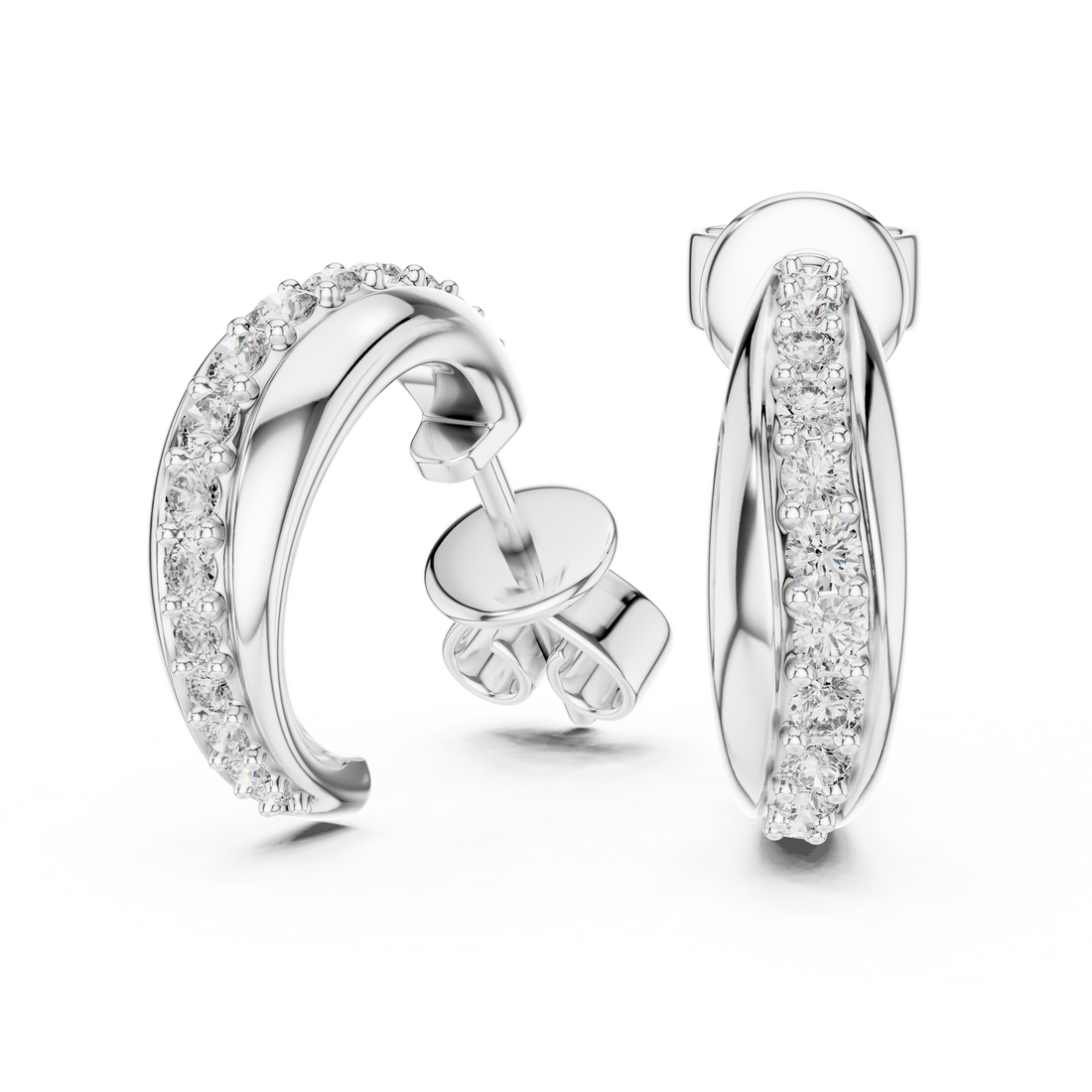 Round Cut Diamond Channel Set Huggie Earrings with Sculpted Elegance