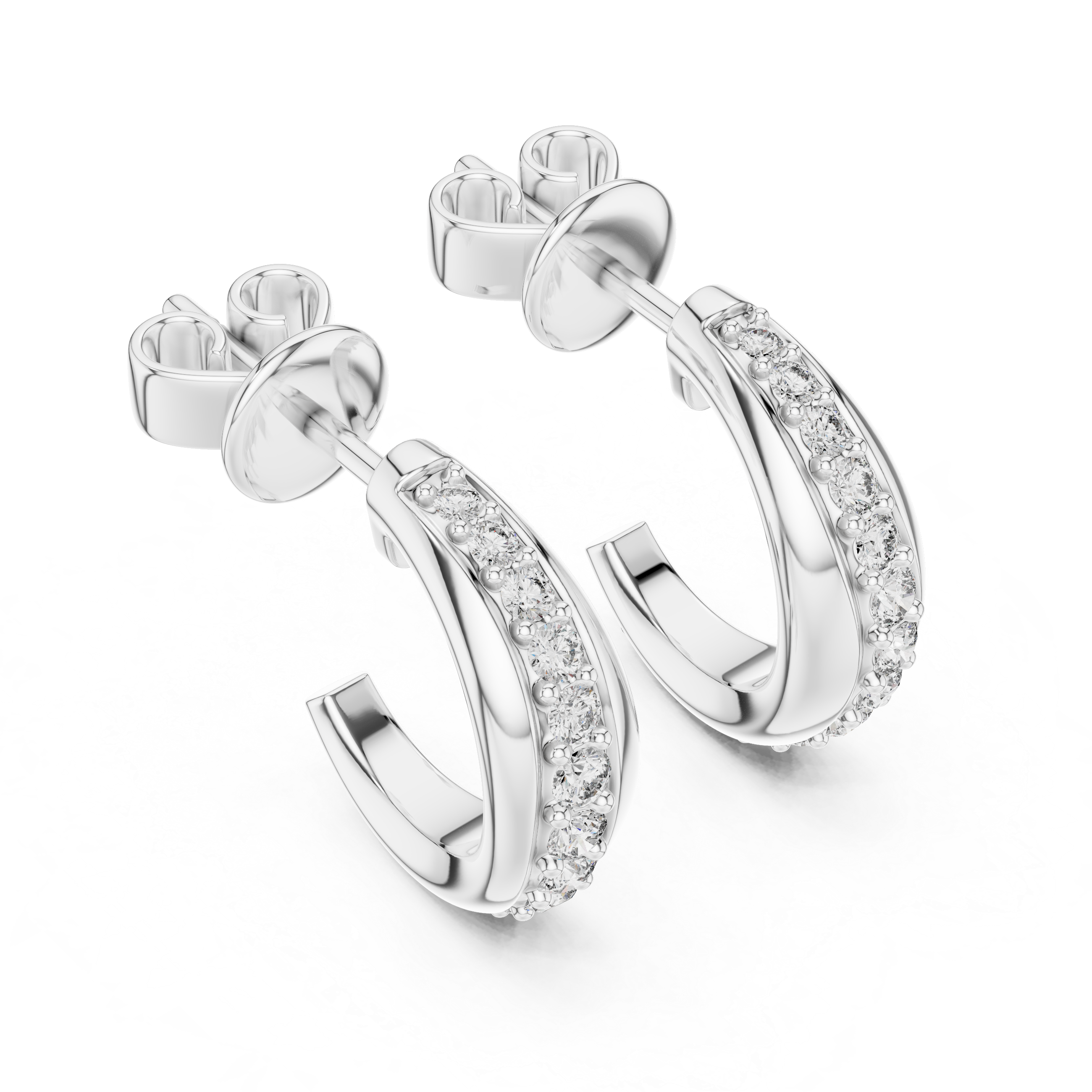 Round Cut Diamond Channel Set Huggie Earrings with Sculpted Elegance