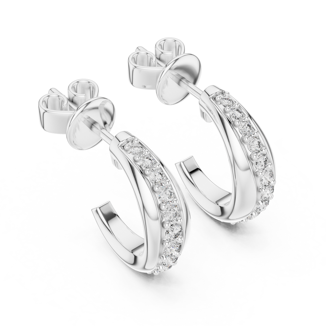 Round Cut Diamond Channel Set Huggie Earrings with Sculpted Elegance