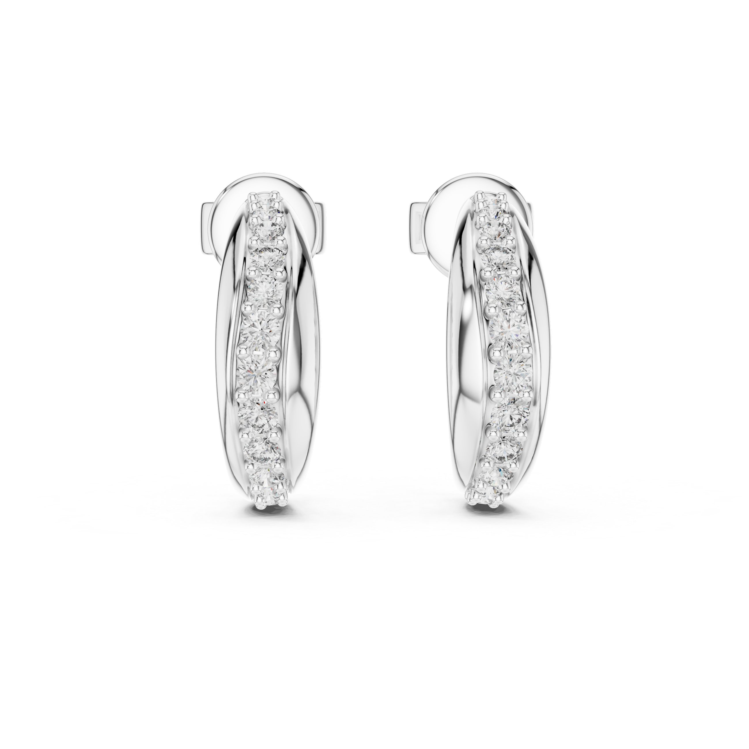 Round Cut Diamond Channel Set Huggie Earrings with Sculpted Elegance