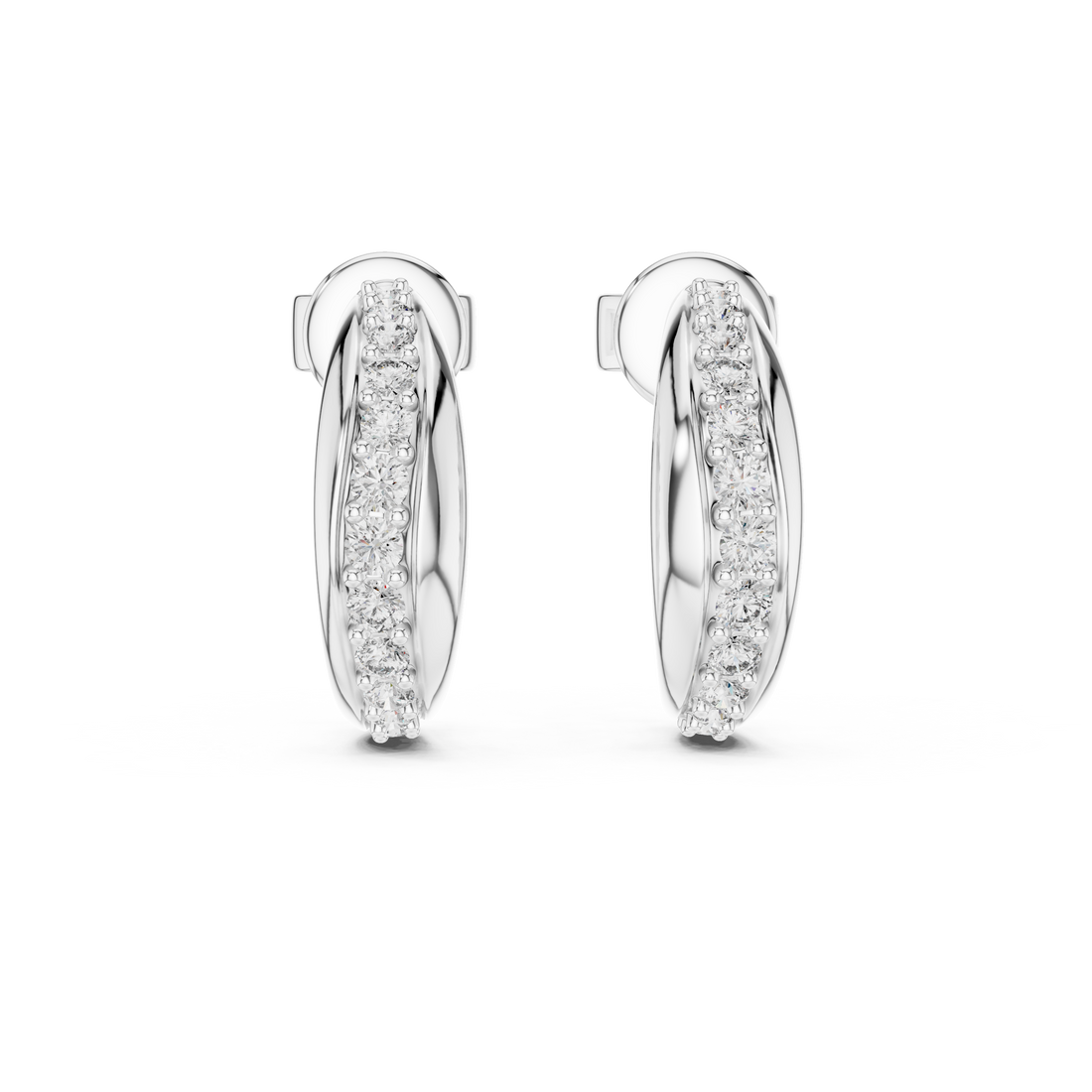 Round Cut Diamond Channel Set Huggie Earrings with Sculpted Elegance