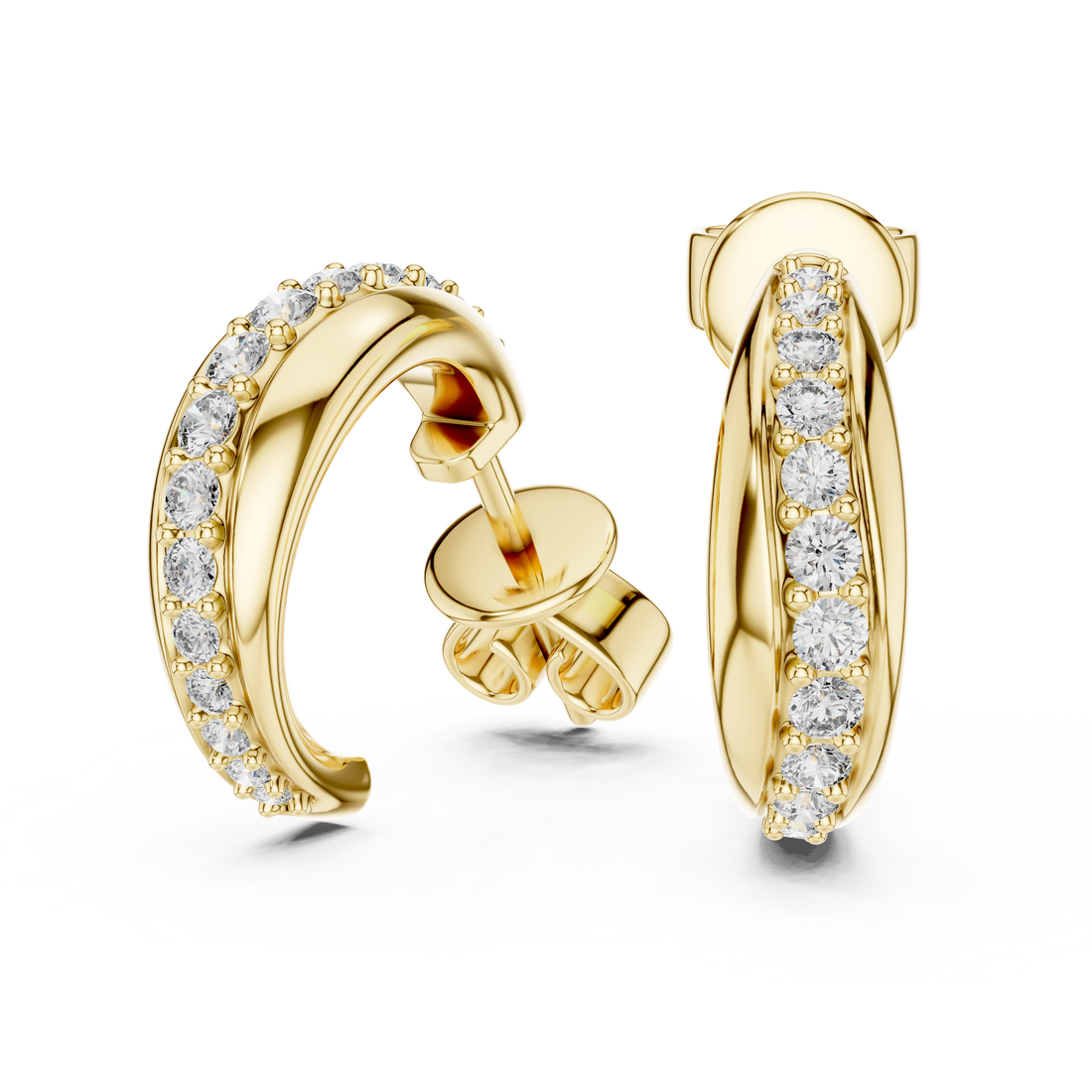 Round Cut Diamond Channel Set Huggie Earrings with Sculpted Elegance