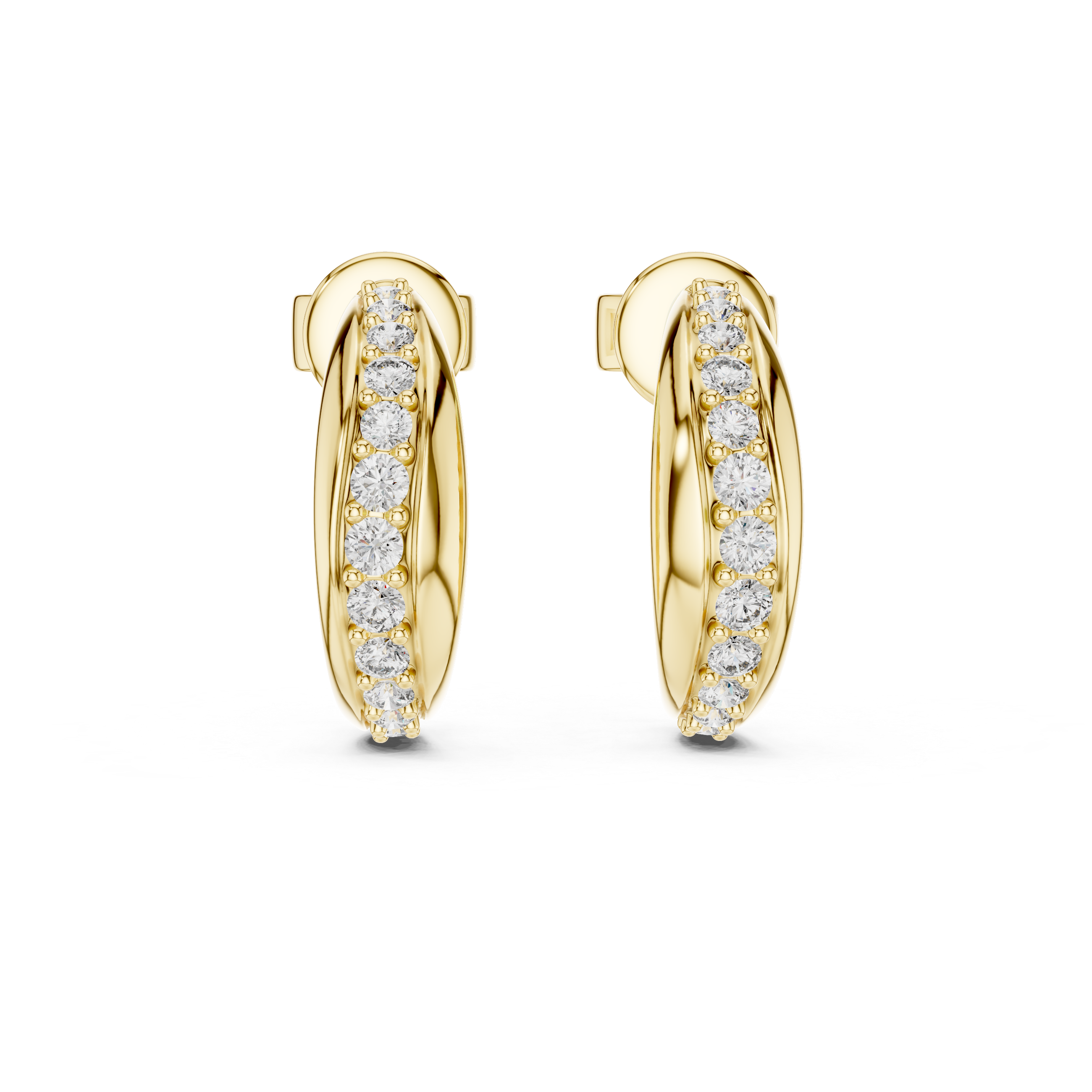 Round Cut Diamond Channel Set Huggie Earrings with Sculpted Elegance