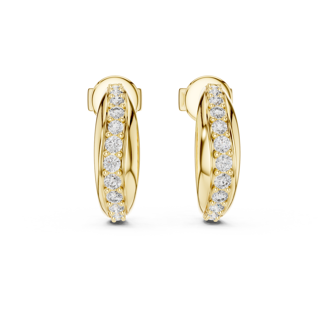 Round Cut Diamond Channel Set Huggie Earrings with Sculpted Elegance