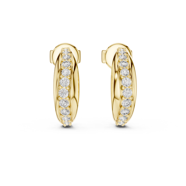 Round Cut Diamond Channel Set Huggie Earrings with Sculpted Elegance