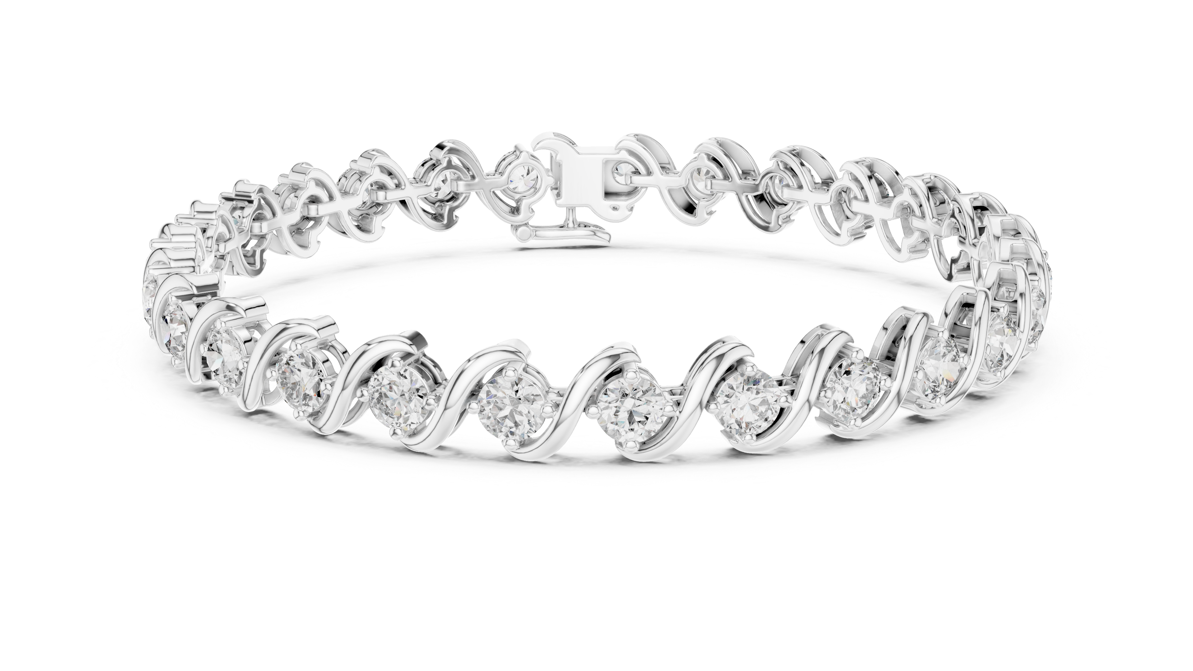 Elegant Round Cut Diamond Swirl Link Tennis Bracelet