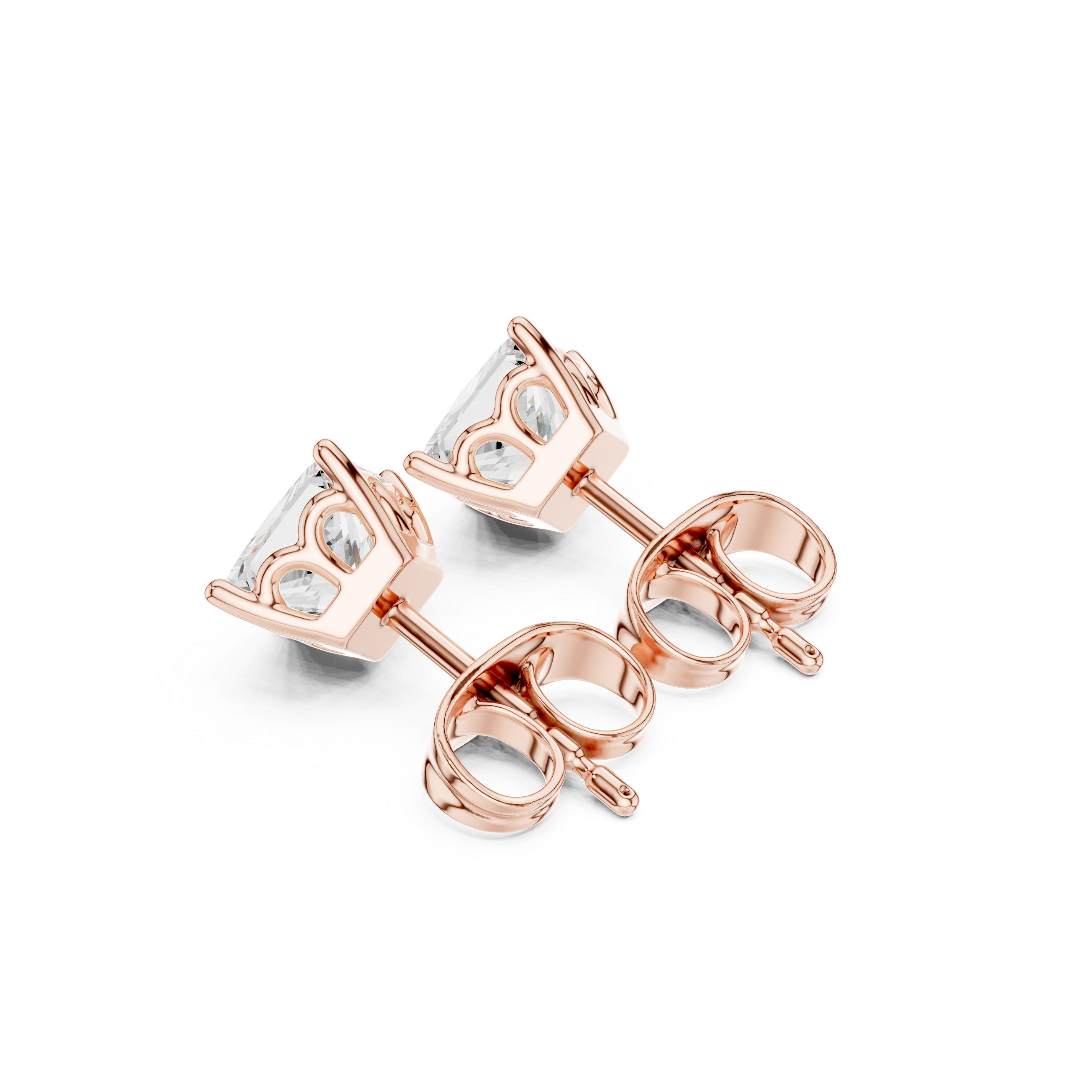 Princess Cut Diamond Solitaire Four Prong Stud Earrings