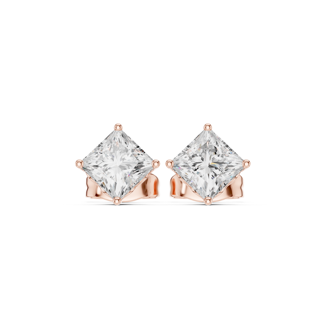 Princess Cut Diamond Solitaire Four Prong Stud Earrings