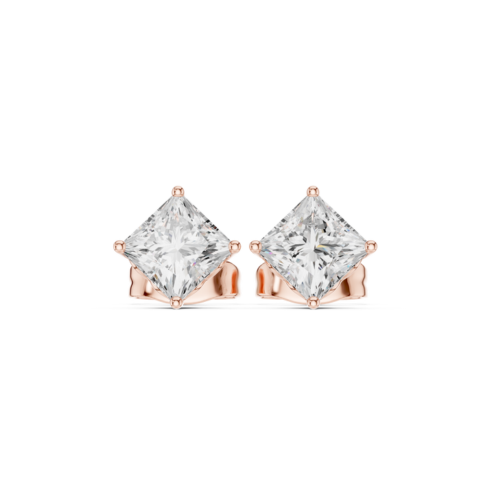 Princess Cut Diamond Solitaire Four Prong Stud Earrings