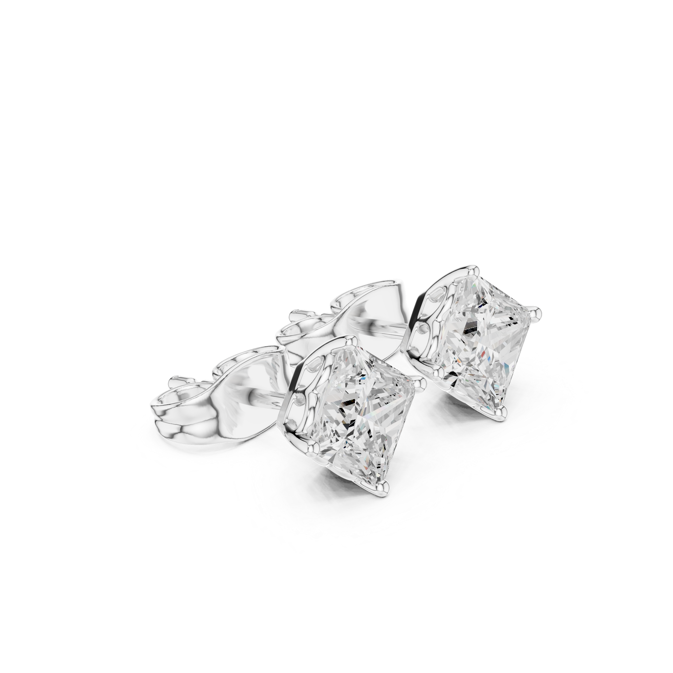 Princess Cut Diamond Solitaire Four Prong Stud Earrings