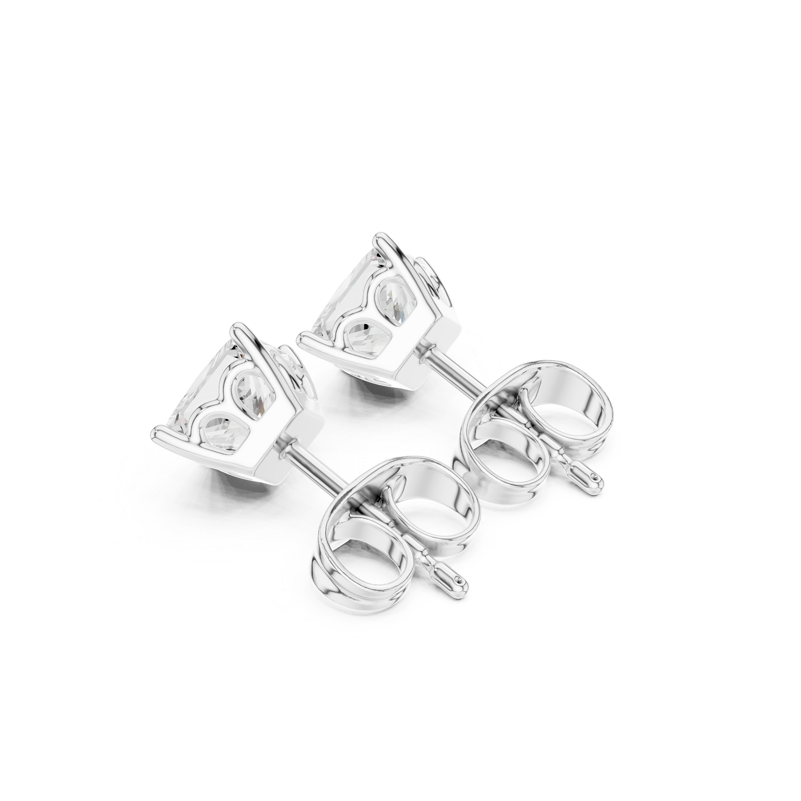 Princess Cut Diamond Solitaire Four Prong Stud Earrings