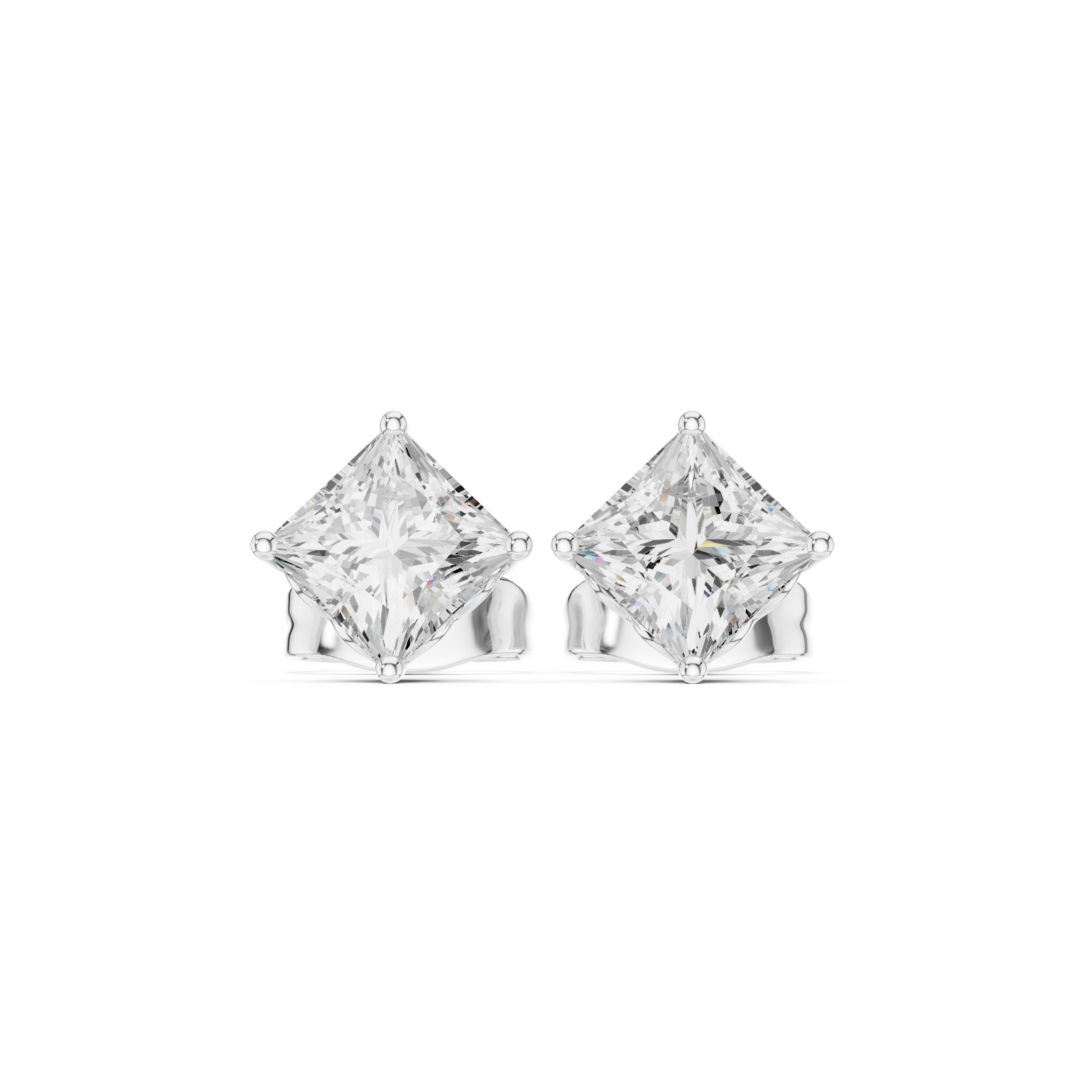 Princess Cut Diamond Solitaire Four Prong Stud Earrings