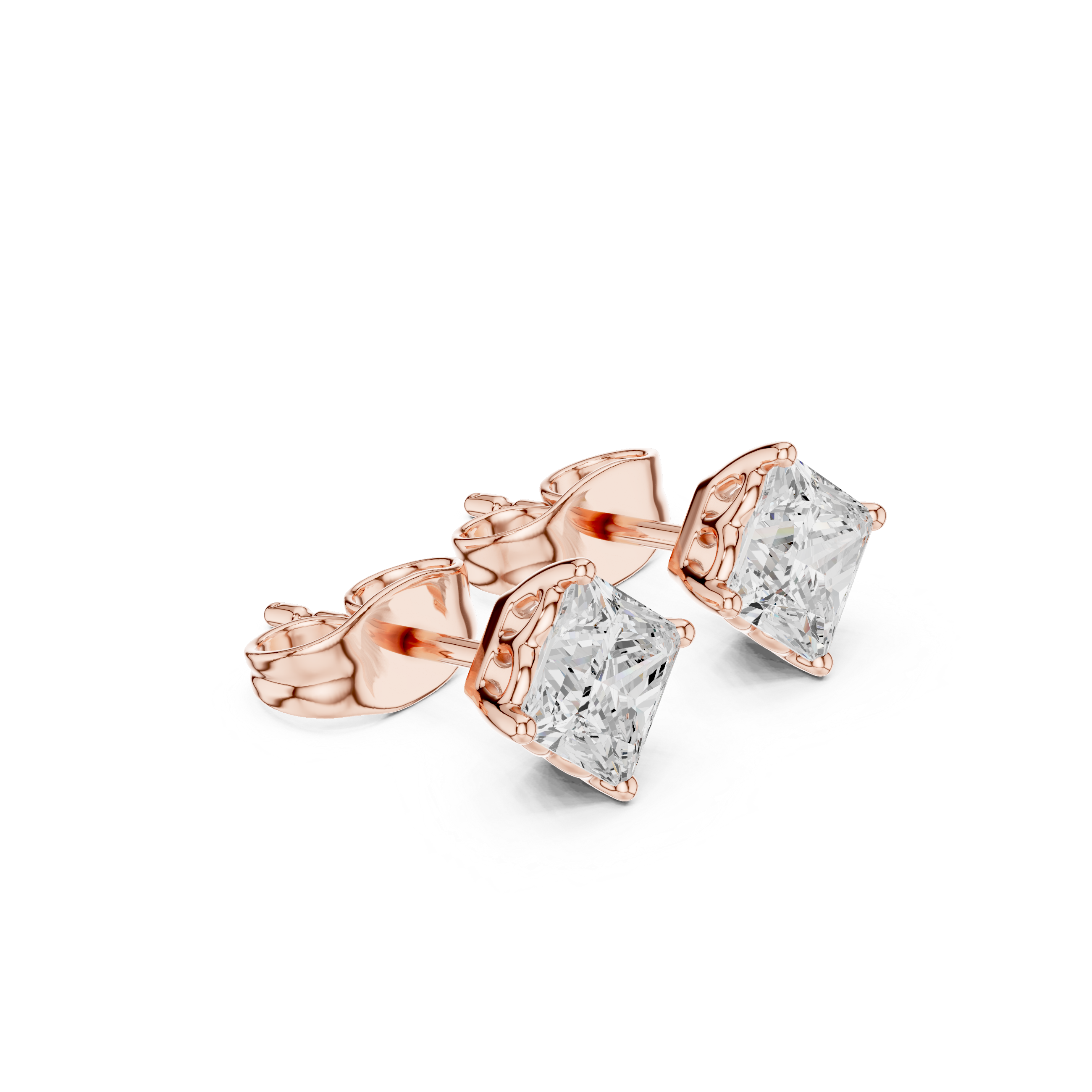 Princess Cut Diamond Solitaire Classic Four Prong Stud Earrings