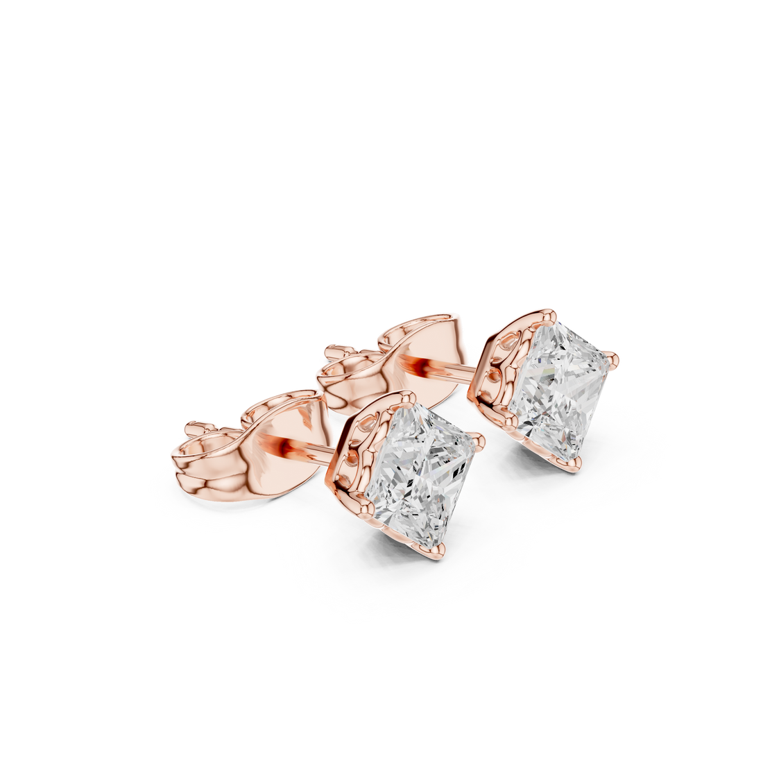 Princess Cut Diamond Solitaire Classic Four Prong Stud Earrings