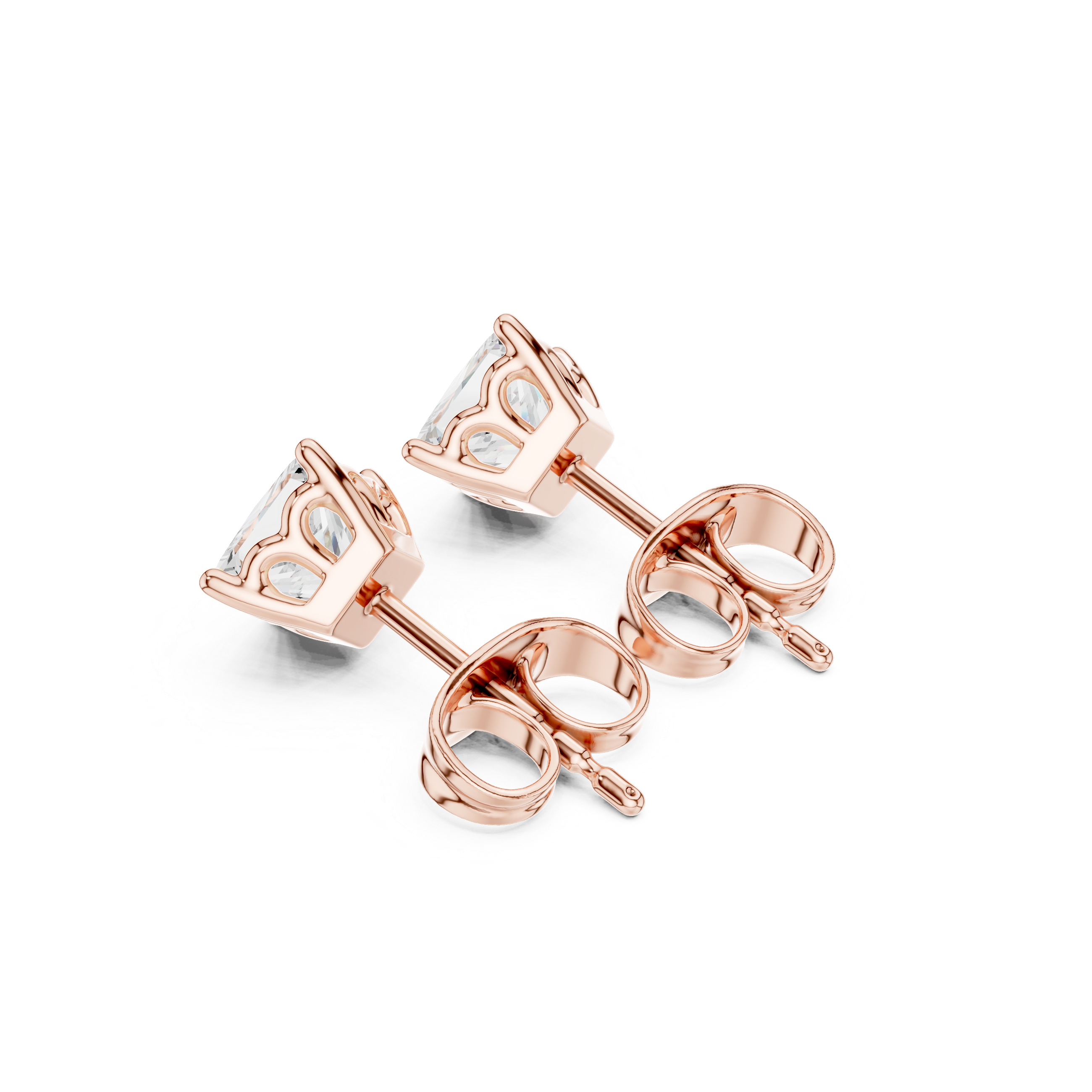 Princess Cut Diamond Solitaire Classic Four Prong Stud Earrings