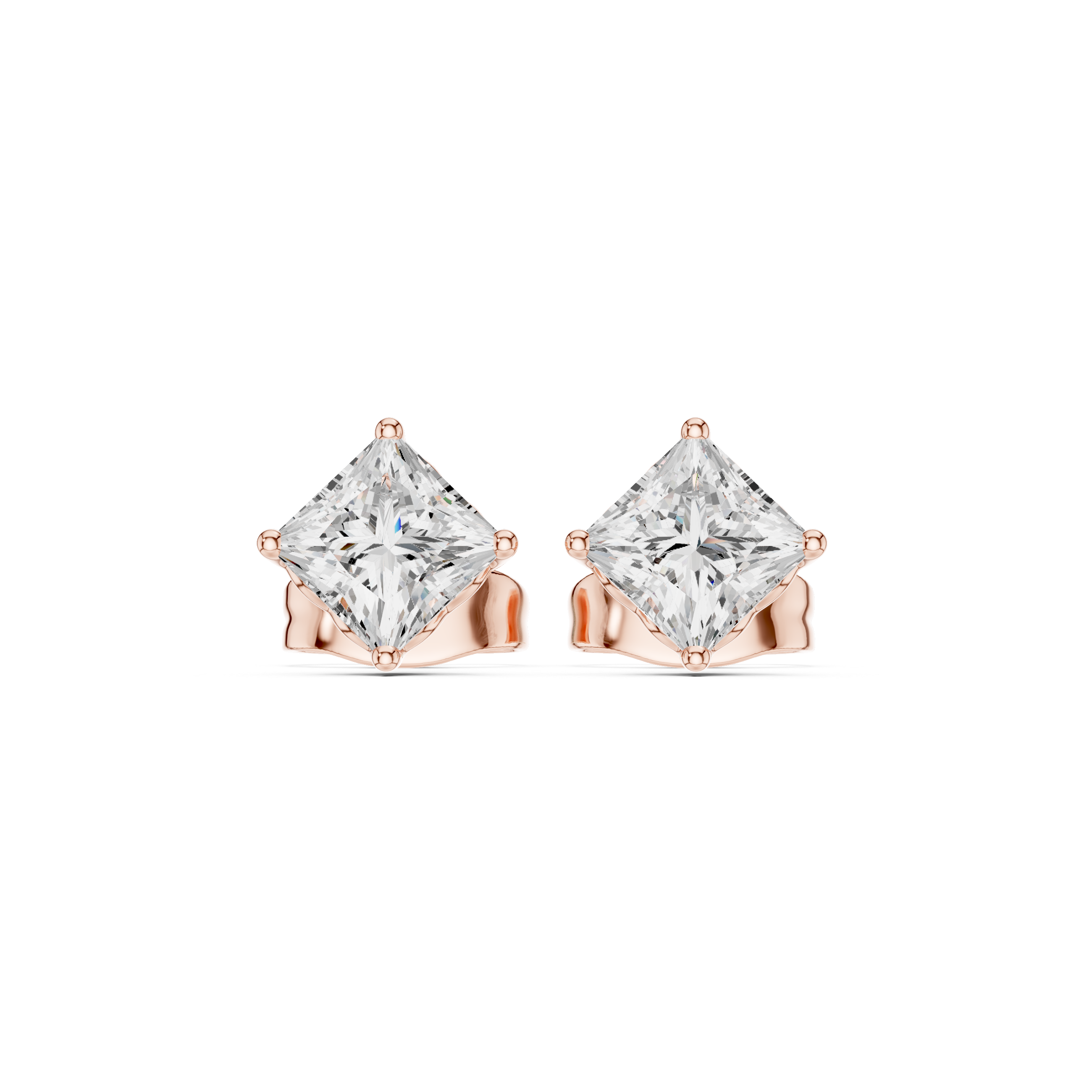 Princess Cut Diamond Solitaire Classic Four Prong Stud Earrings