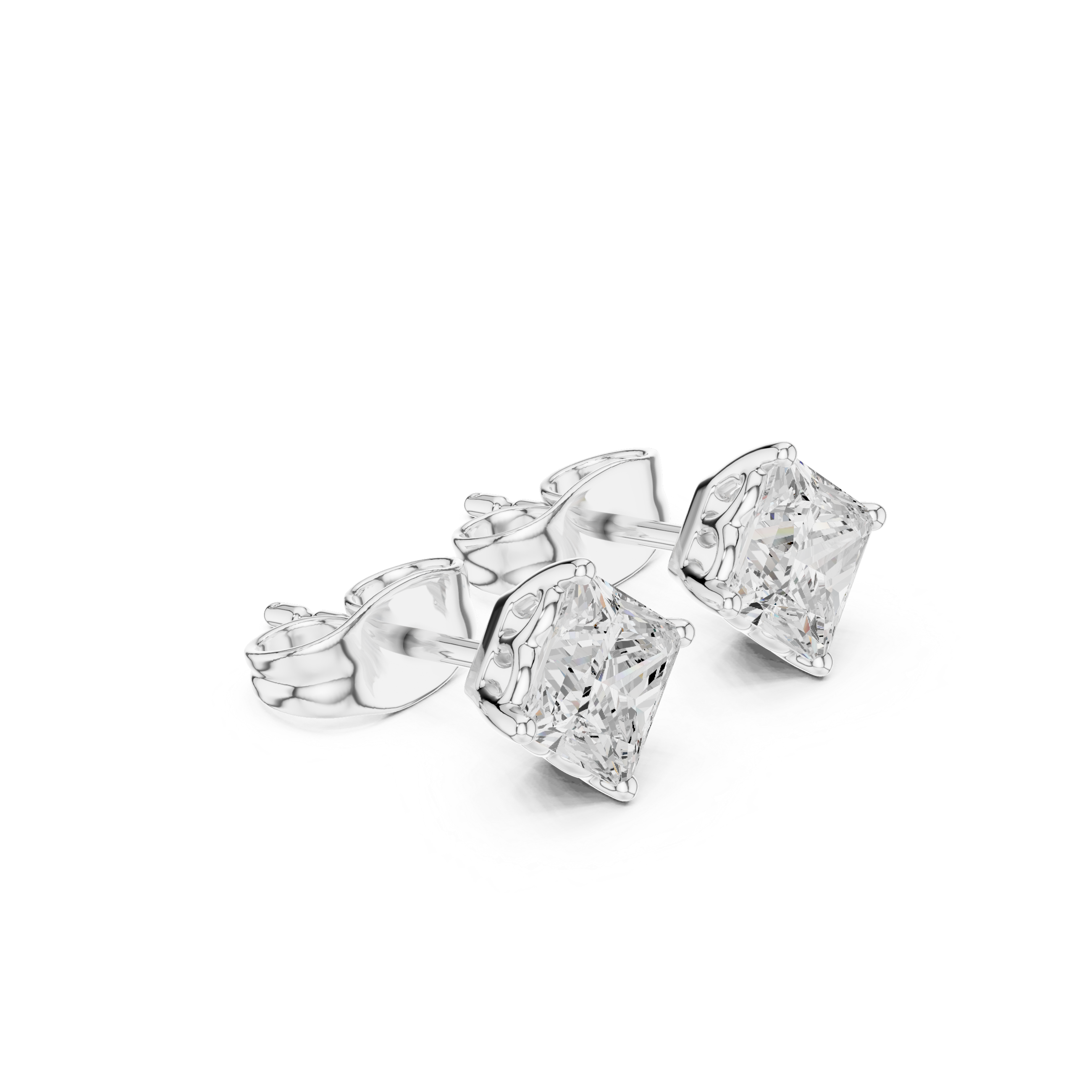 Princess Cut Diamond Solitaire Classic Four Prong Stud Earrings